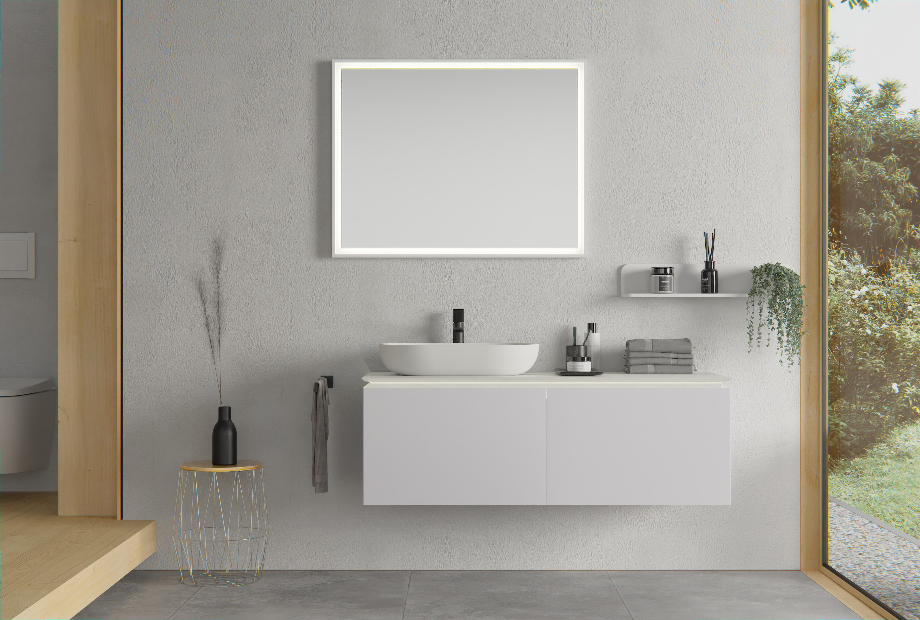 Bathroom furniture Treasure 1200 white soft matt with LED lighting - countertop sink optional