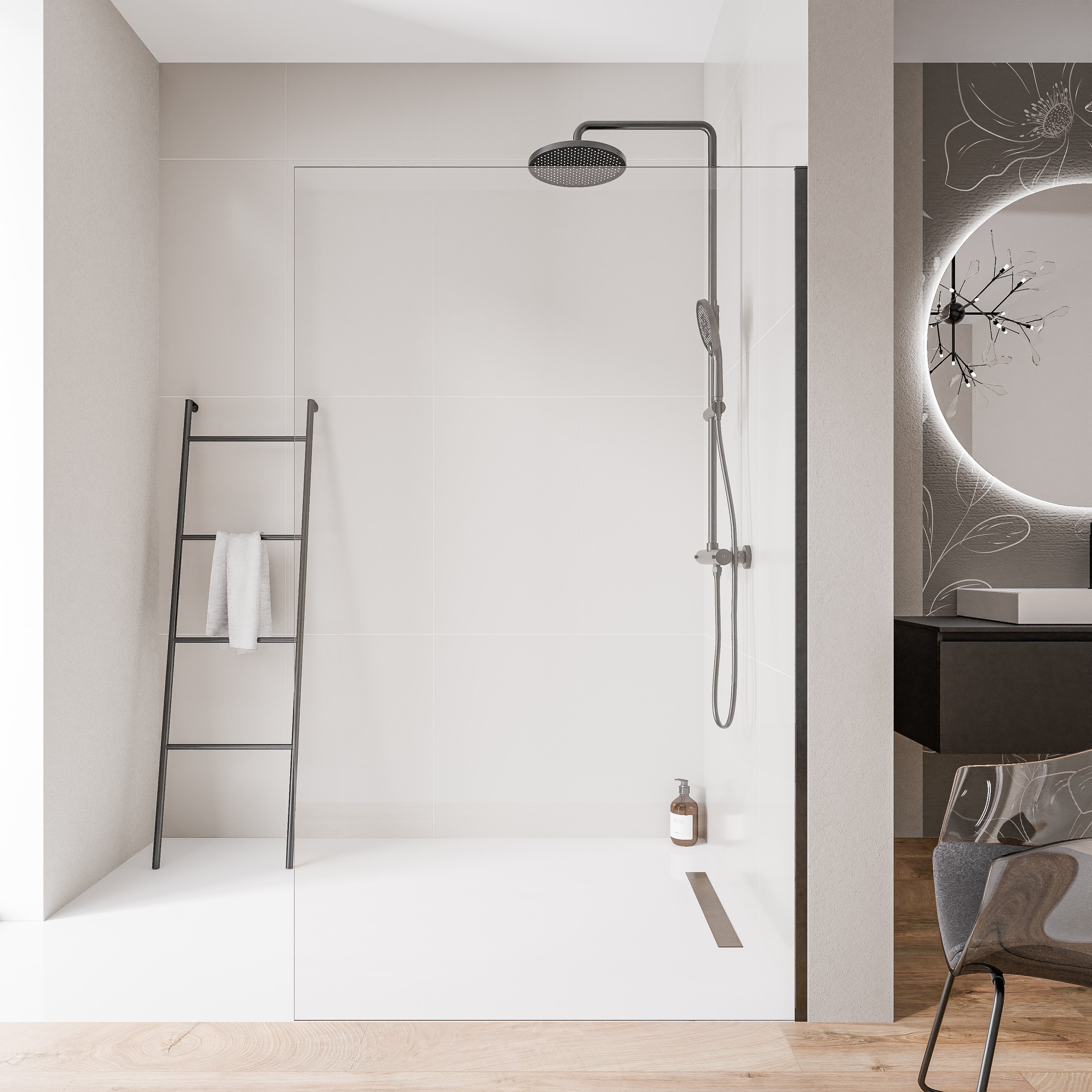Cabina doccia 10 mm in vetro nano trasparente EX102 - 1 parete in vetro con profilo in acciaio inox nero opaco - larghezza selezionabile