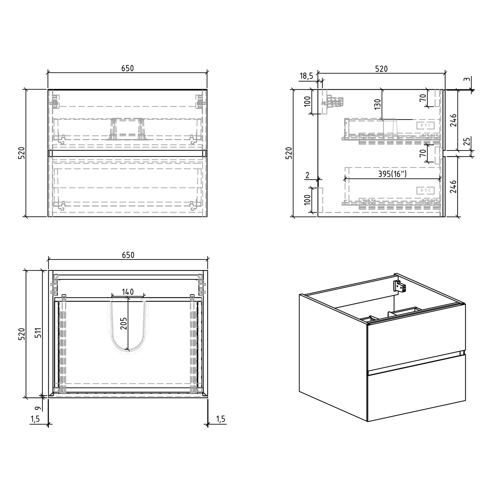 Set di mobili da bagno EDGE 650 con lavabo - colore selezionabile Set di mobili da bagno EDGE 650 con lavabo - colore selezionabile