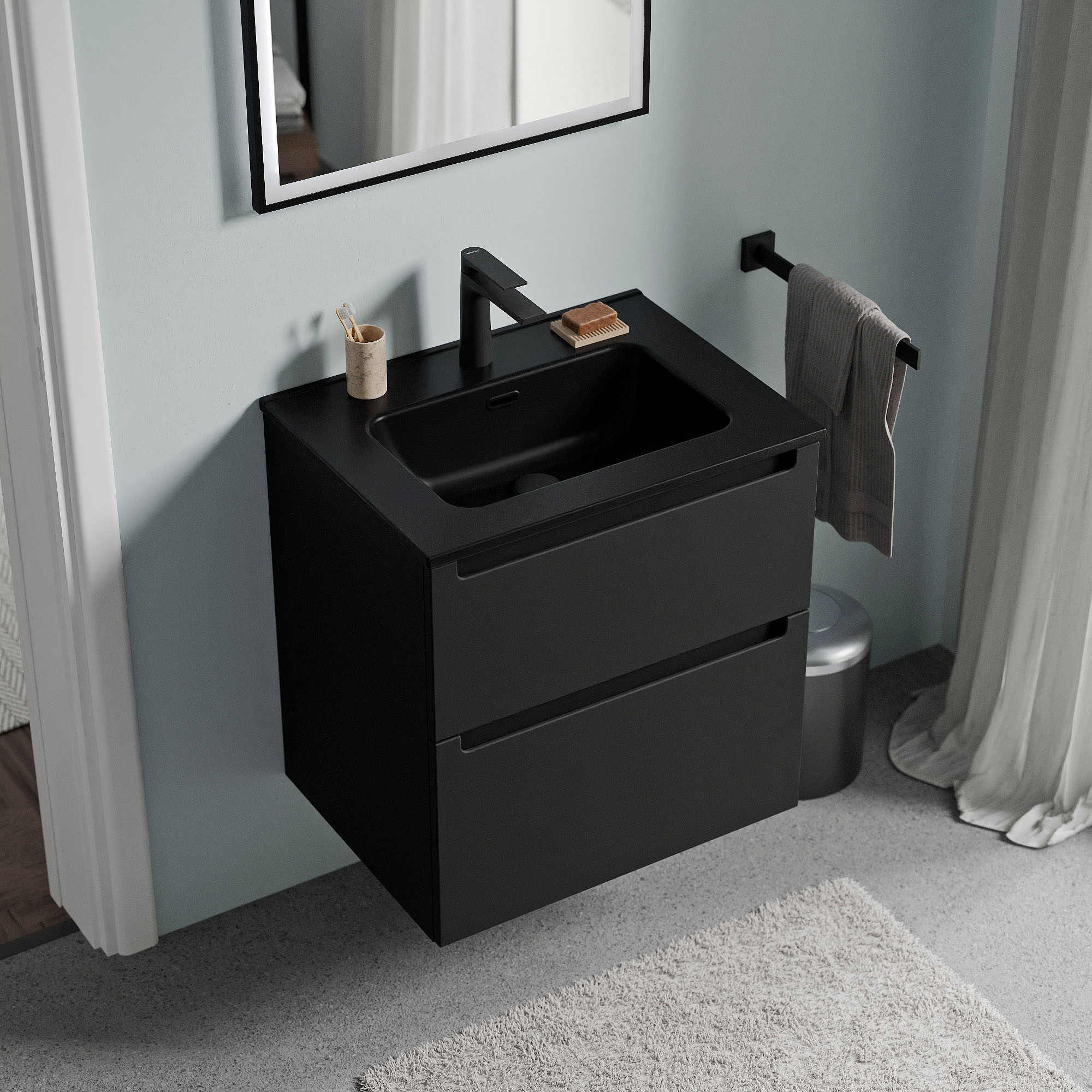 Mobiletto con lavabo nero VIREO 60 cm - colore selezionabile 169895