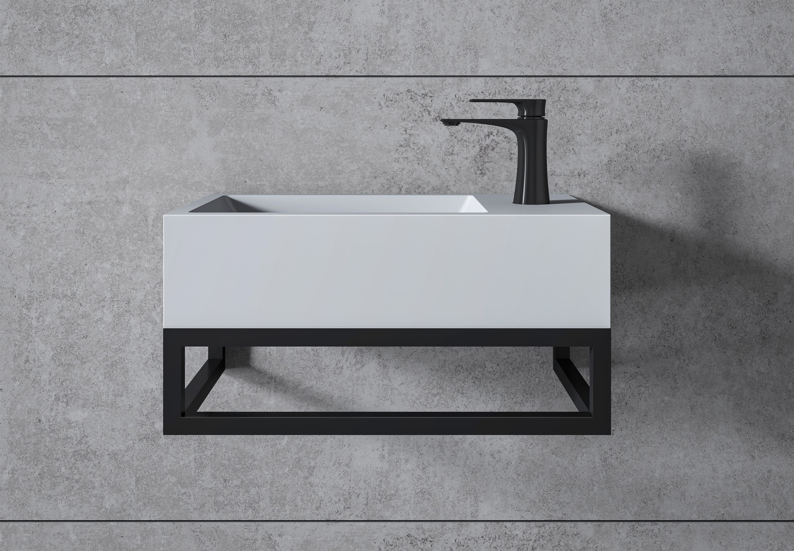 Lavabo suspendido pequeño Solid Surface BA18 - 40 x 22 x 10 cm - color y posición de grifos seleccionable