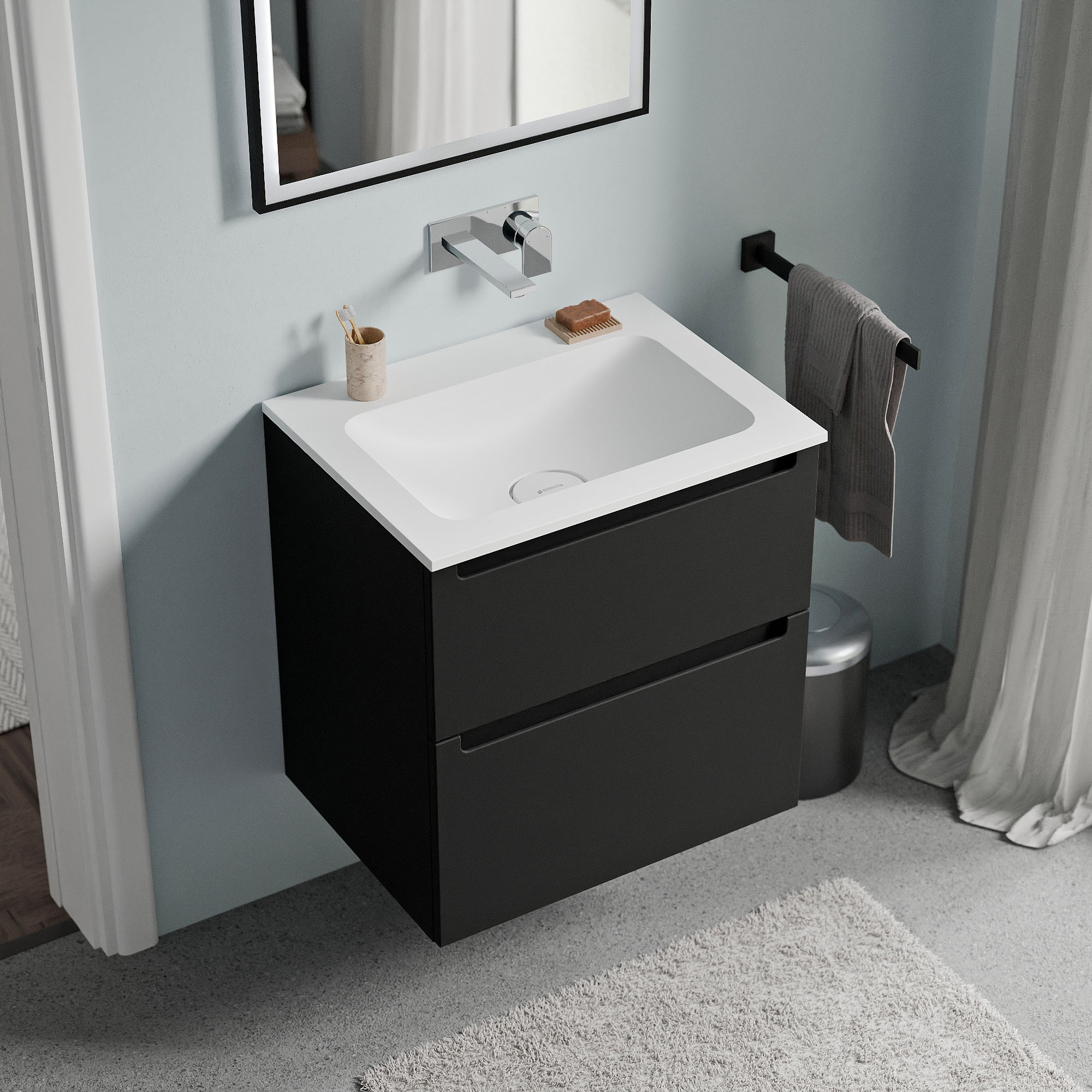 VIREO 60 cm vanity unit with mineral cast washbasin CREAM - colour selectable 170025