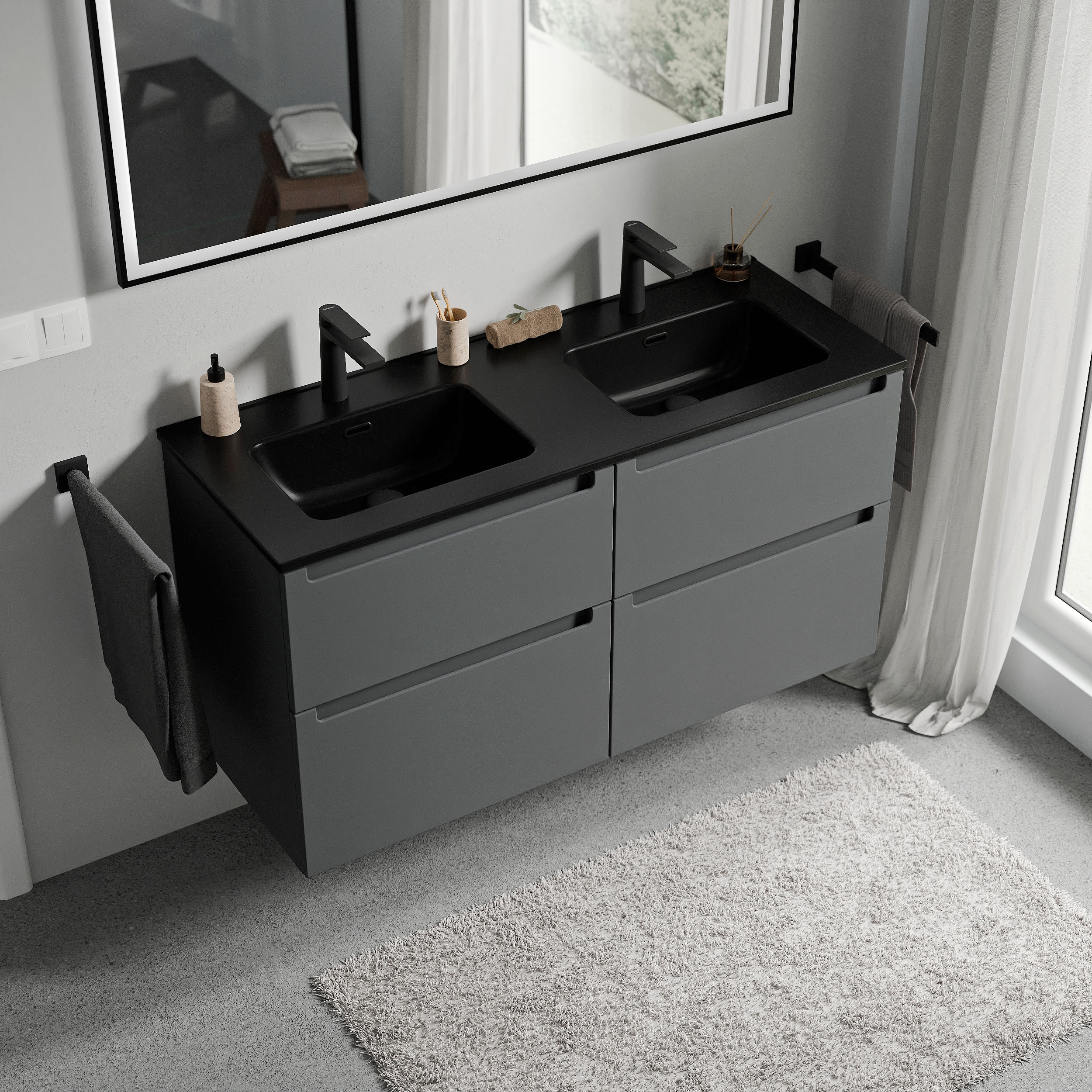 Móvel de casa de banho VIREO 120 cm com lavatório preto - cor selecionável 165972