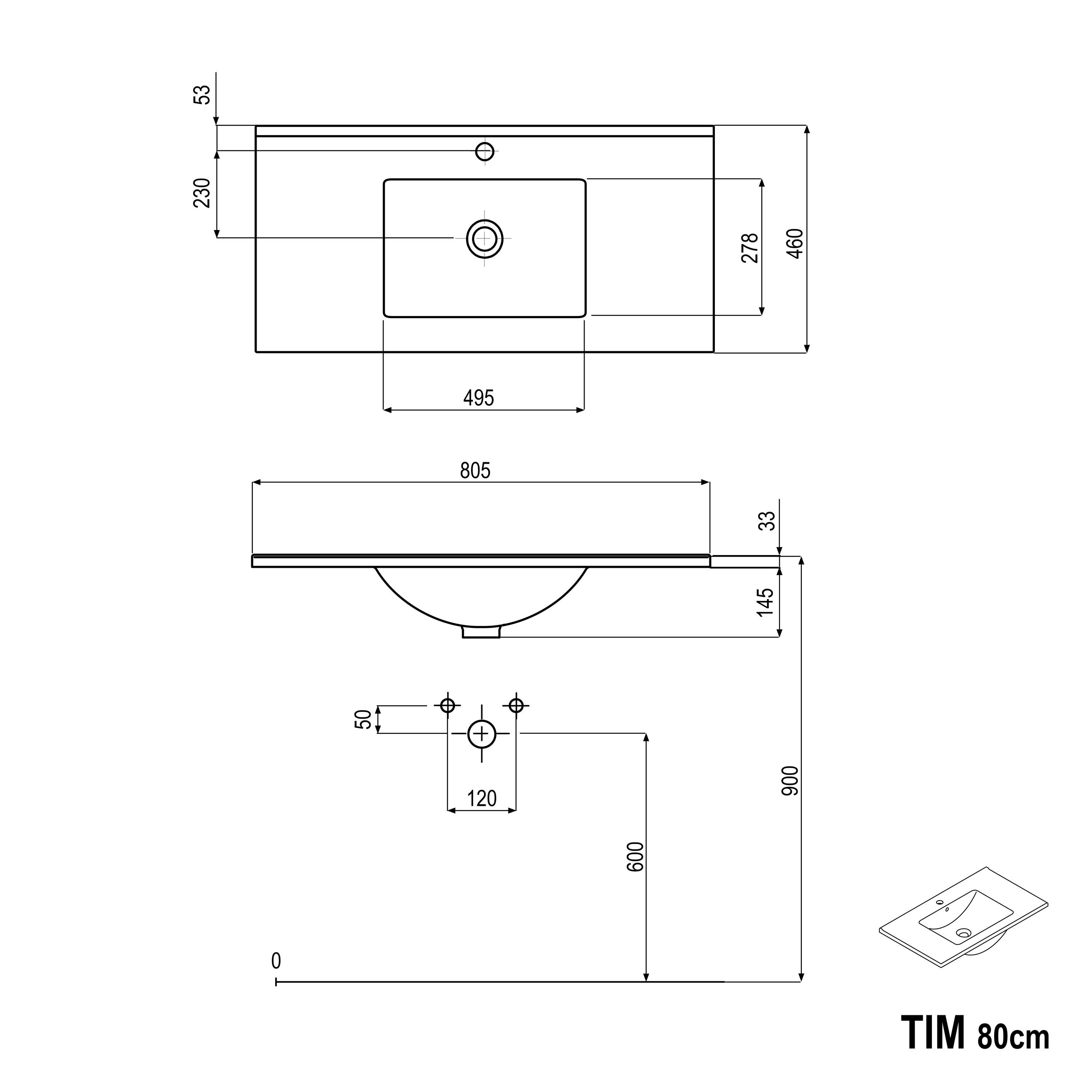 Mueble bajo TIM 80 cm con lavabo - color a elegir 165376,165377,165378,165379,165380,165381