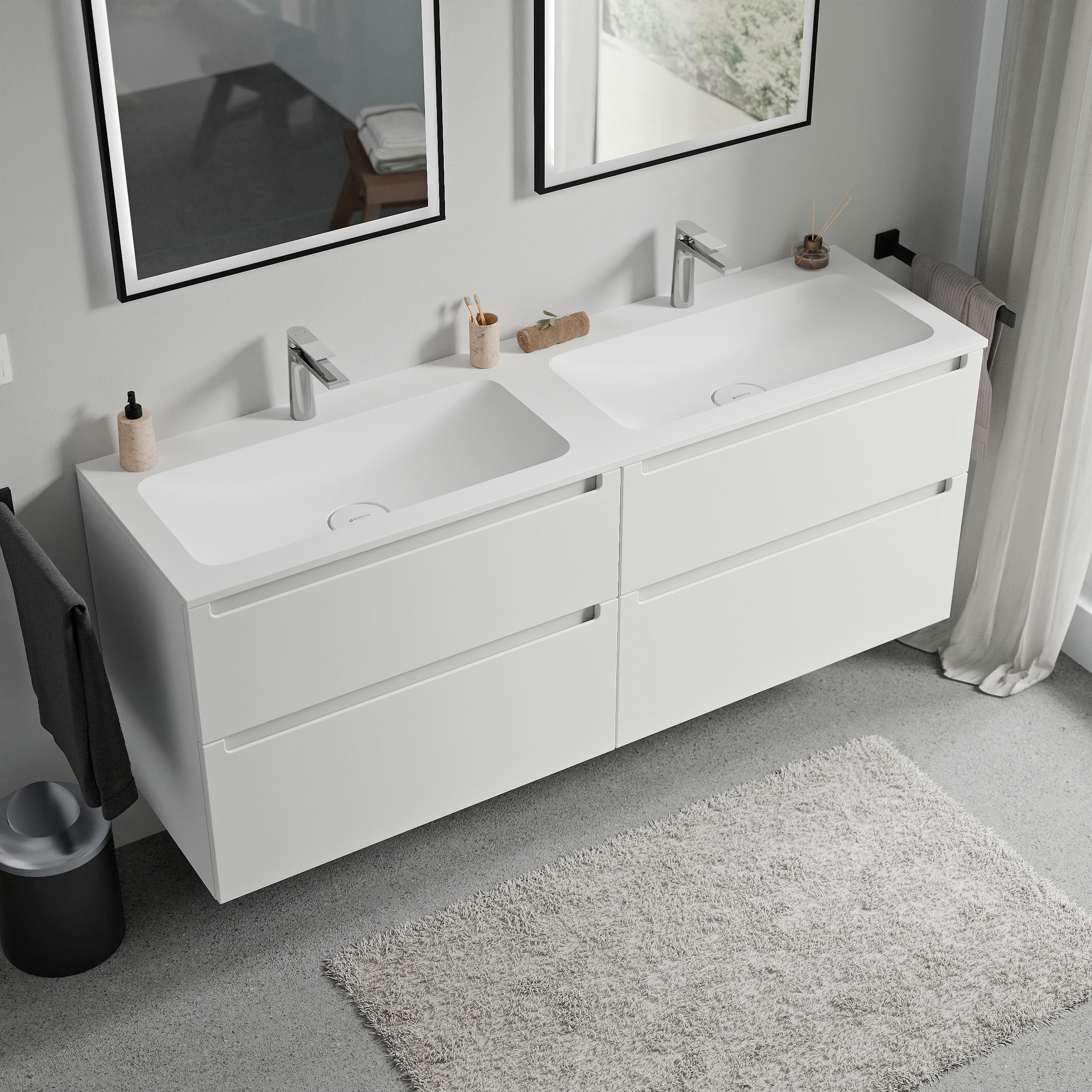 Badkamermeubel wastafelonderkast VIREO 160 cm met gegoten minerale wastafel CREAM 170095