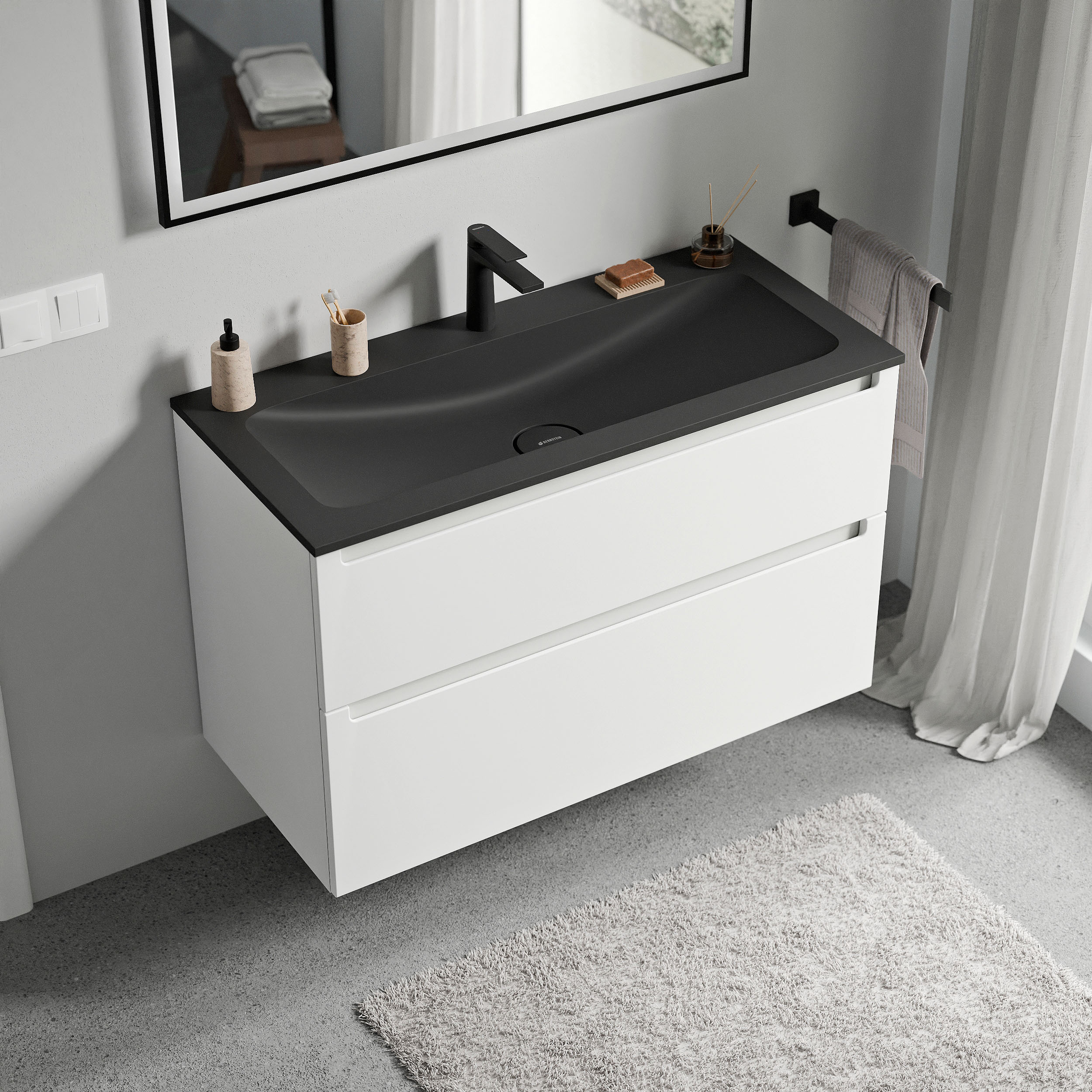Armário de base VIREO 100 cm com lavatório de mineral fundido CREAM - cor selecionável 167089