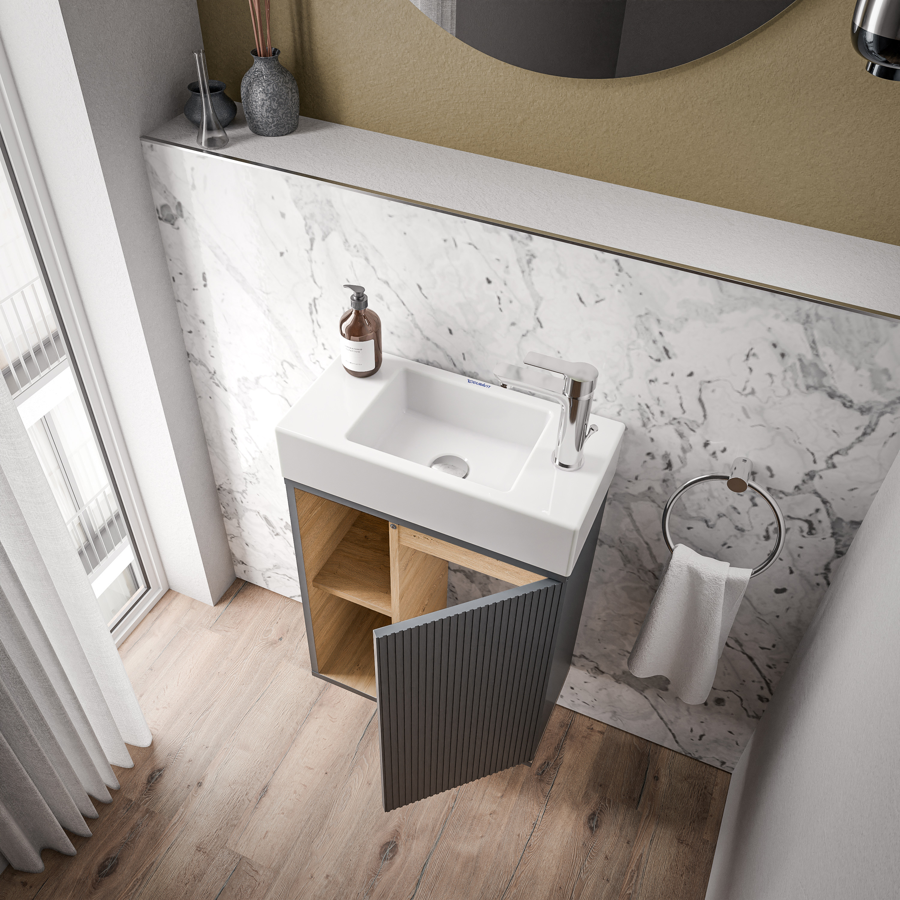 BELDIVO mueble bajo lavabo 50cm con lavabo blanco - puerta bisagra derecha - color a elegir BELDIVO mueble bajo lavabo 50cm con lavabo blanco - puerta bisagra derecha - color a elegir