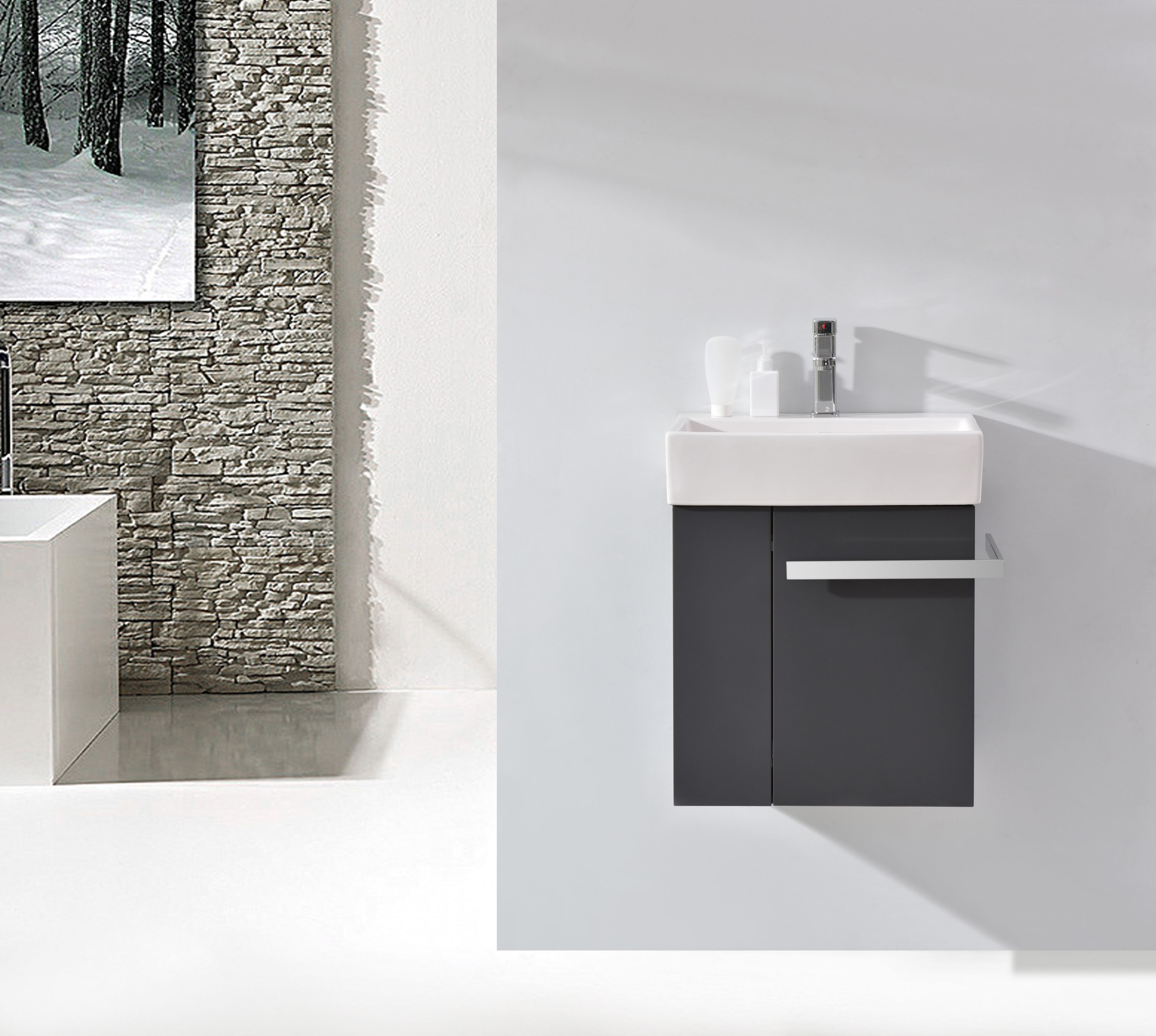 Conjunto de móveis de casa de banho Compact 500 para WC de visitas com lavatório - cor selecionável Conjunto de móveis de casa de banho Compact 500 para WC de visitas com lavatório - cor selecionável