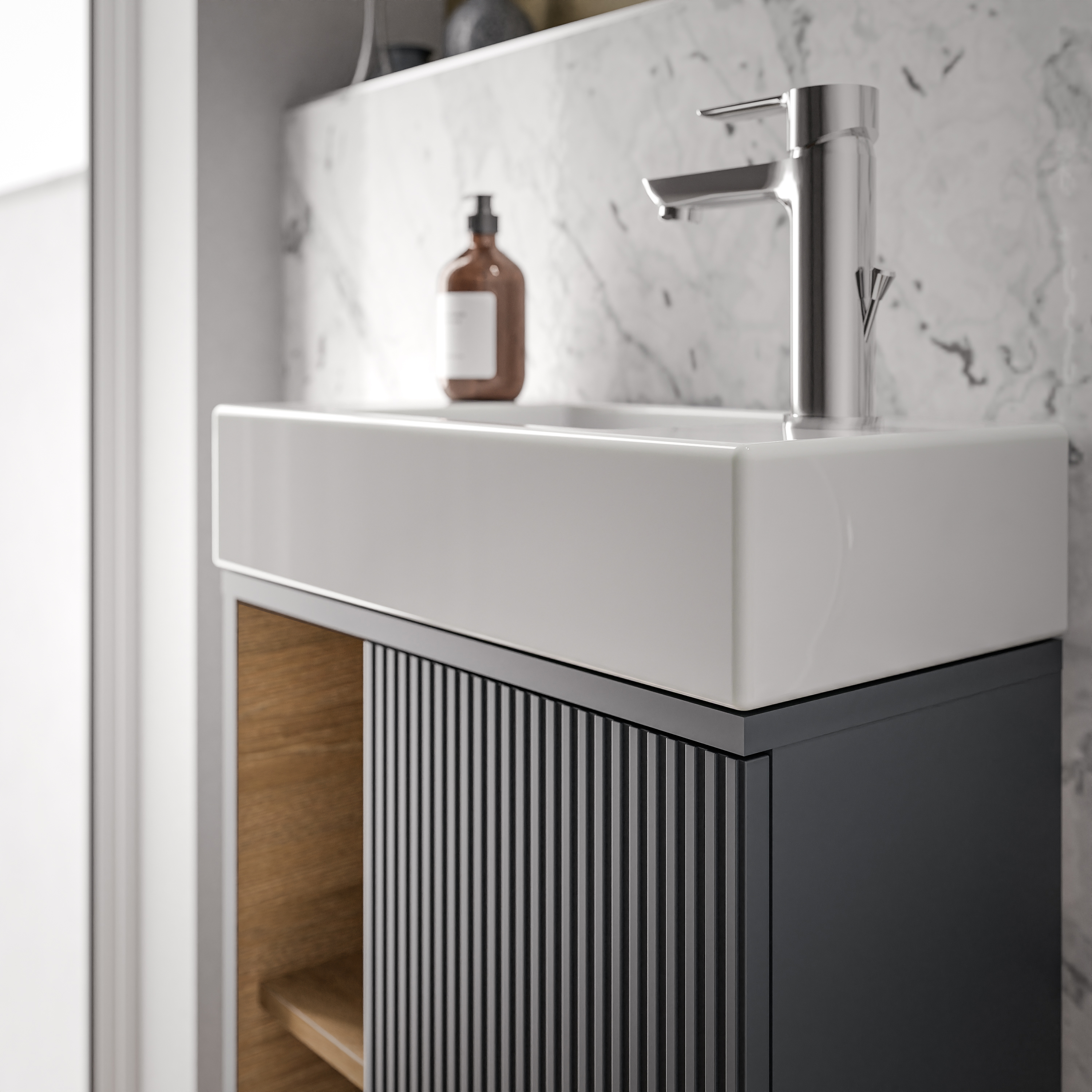 BELDIVO mueble bajo lavabo 50cm con lavabo blanco - puerta bisagra derecha - color a elegir BELDIVO mueble bajo lavabo 50cm con lavabo blanco - puerta bisagra derecha - color a elegir