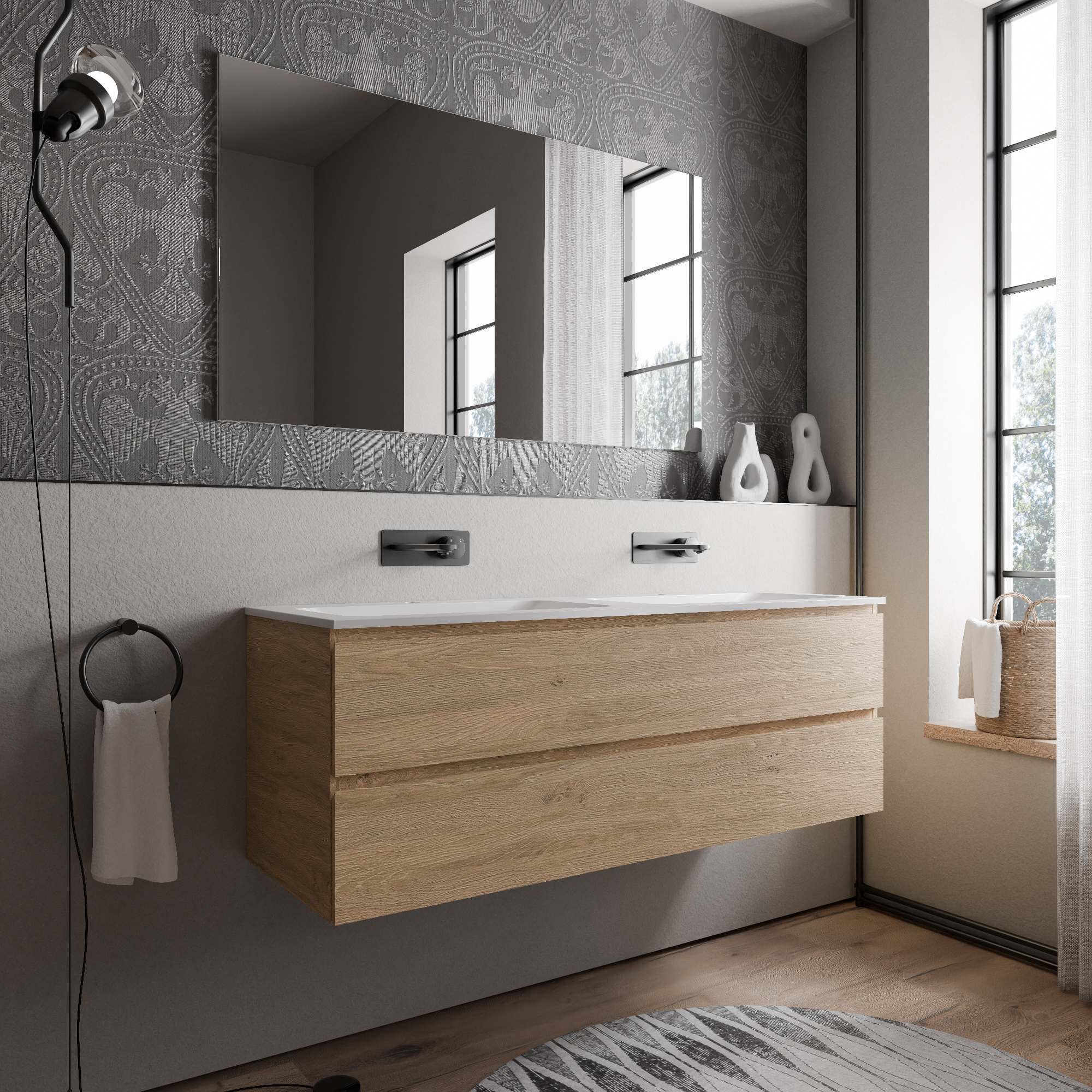 Mueble bajo lavabo AVA 160 cm con lavabo de fundición mineral BRUXELLES - color a elegir 168919