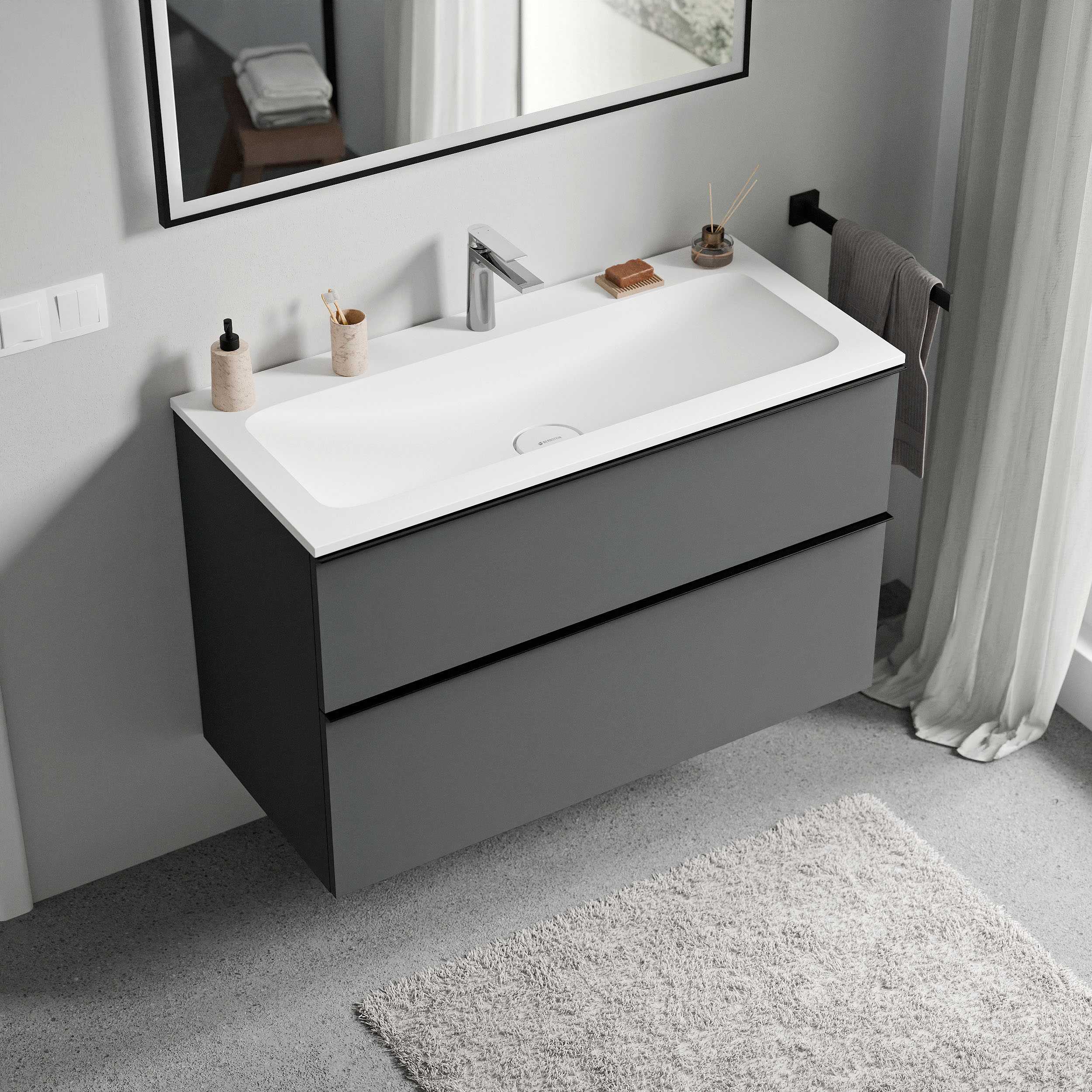 Mueble bajo lavabo LAVOA 80 cm con lavabo de fundición mineral CREAM - color a elegir 167228,167232,167236