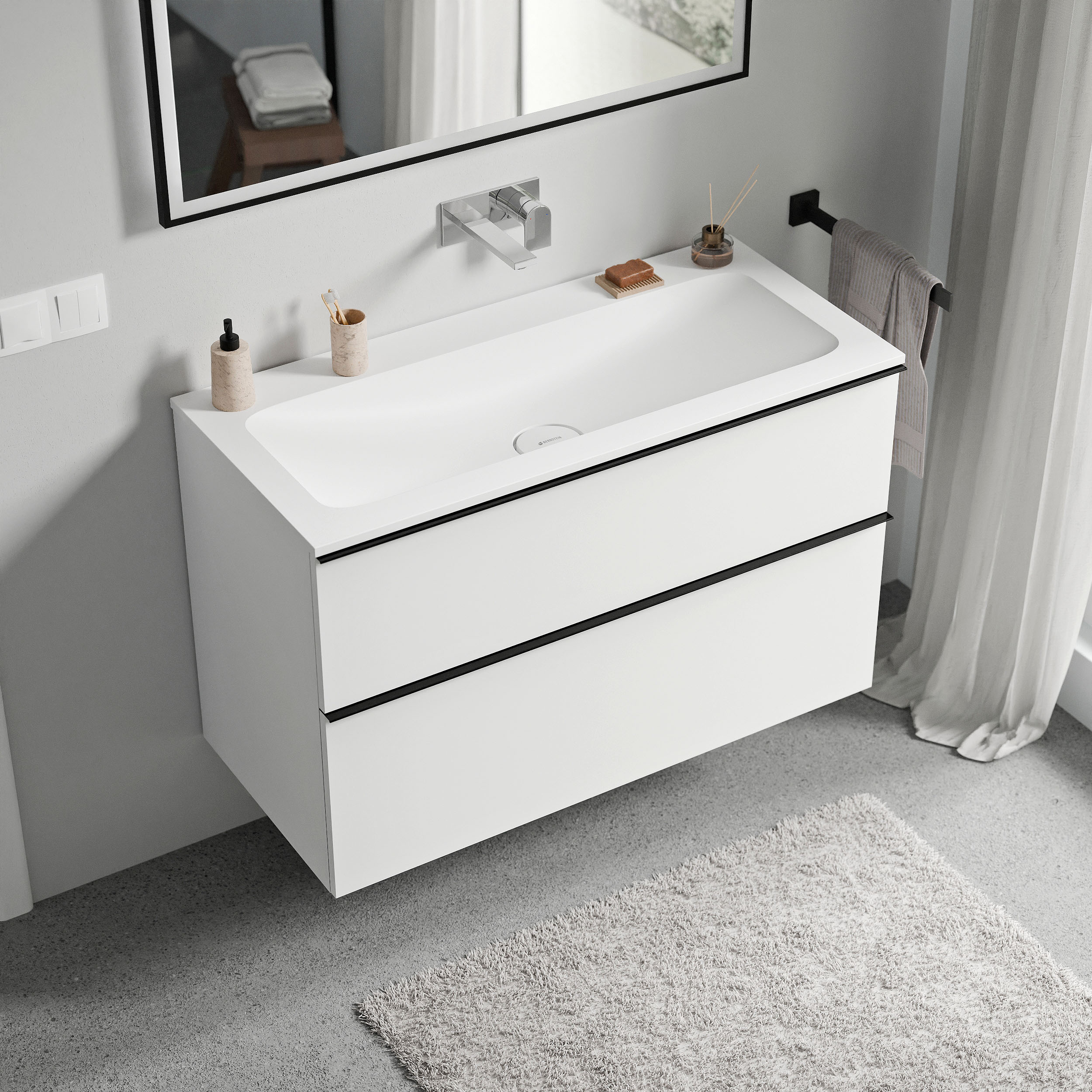 Mobile LAVOA 100 cm con lavabo CREAM in mineralguss - colore selezionabile 167265,167269,167273