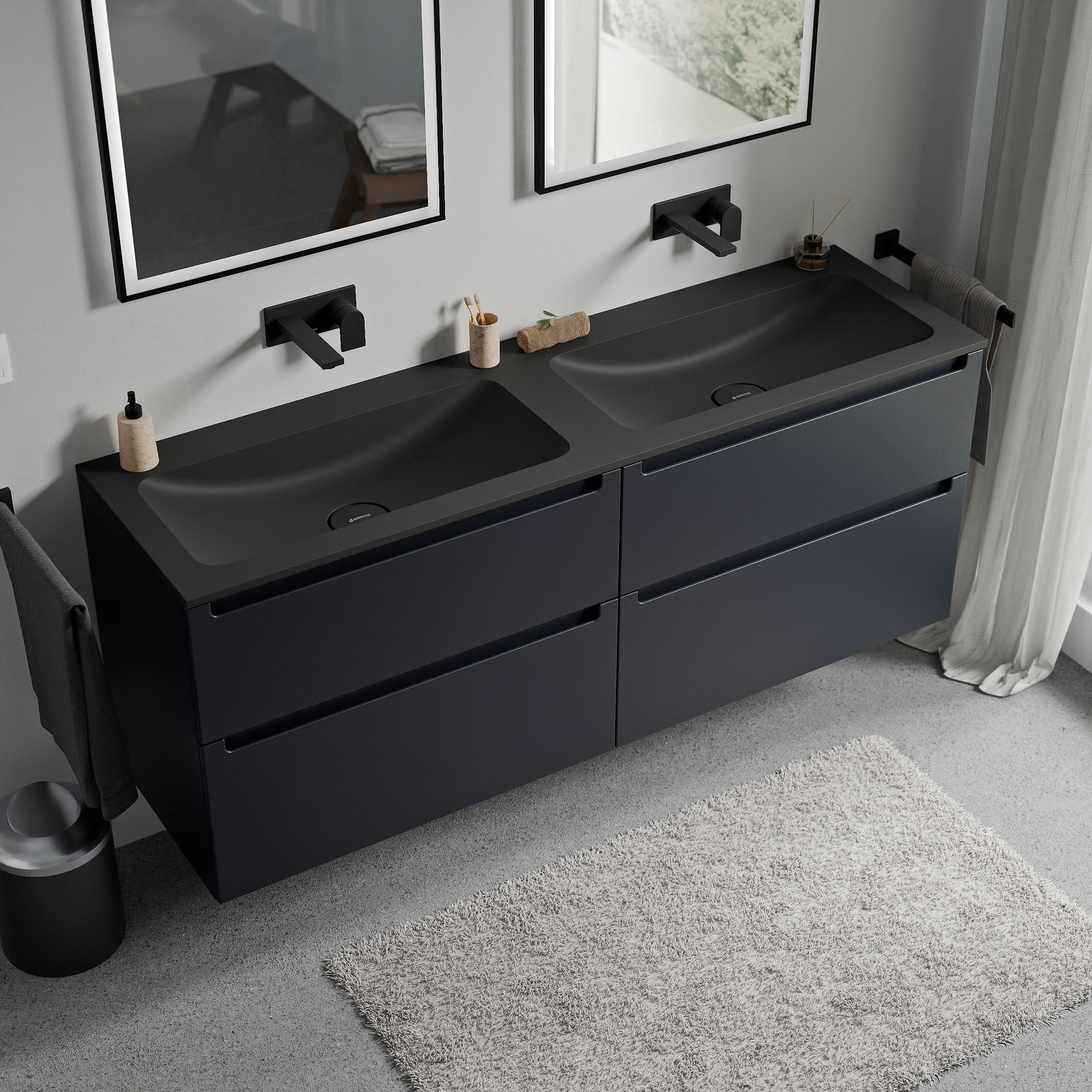 Mueble bajo lavabo VIREO 160 cm con lavabo de fundición mineral CREMA - color a elegir 170106