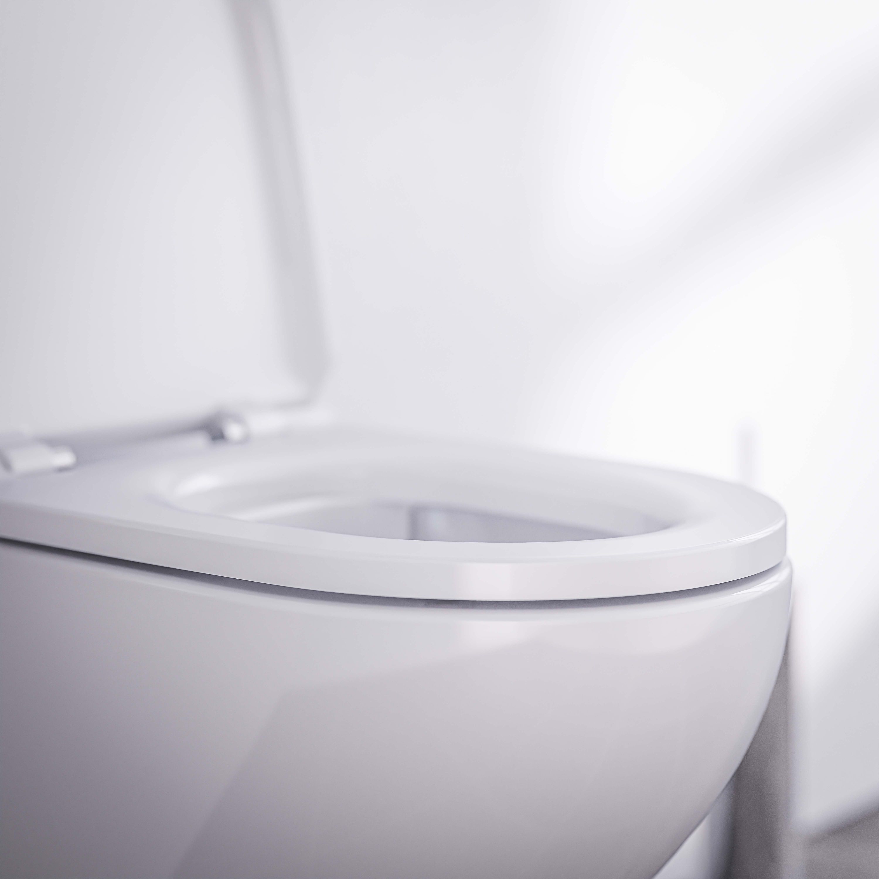Závěsné WC E-9030 s pomalu padajícím prkénkem Soft-close, rimless - bílá lesklá Závěsné WC E-9030 s pomalu padajícím prkénkem Soft-close, rimless - bílá lesklá