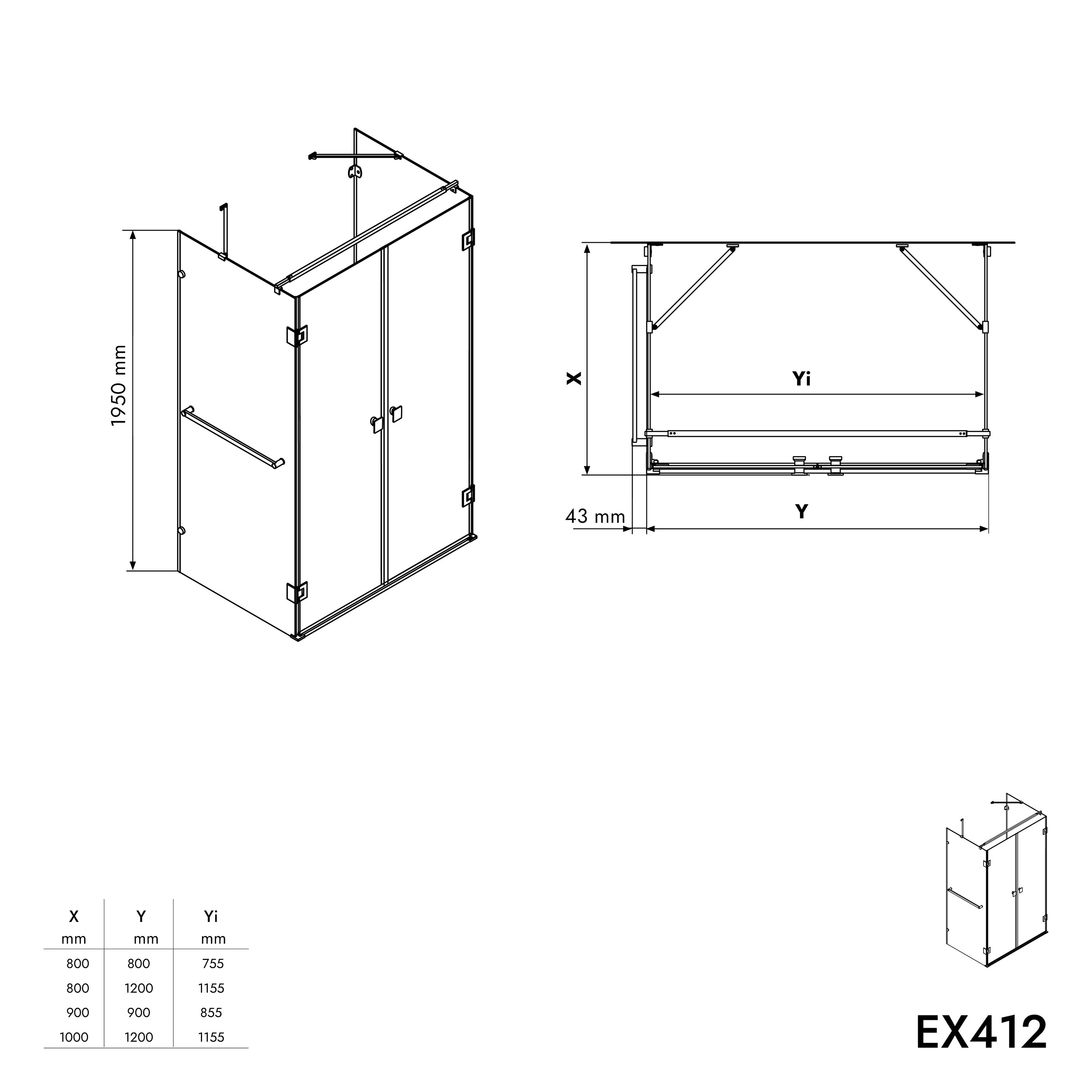 DELUXE douchewand, in U-vorm, midden van de muur, NANO EX412 - 80 x 80 x 195 cm DELUXE douchewand, in U-vorm, midden van de muur, NANO EX412 - 80 x 80 x 195 cm