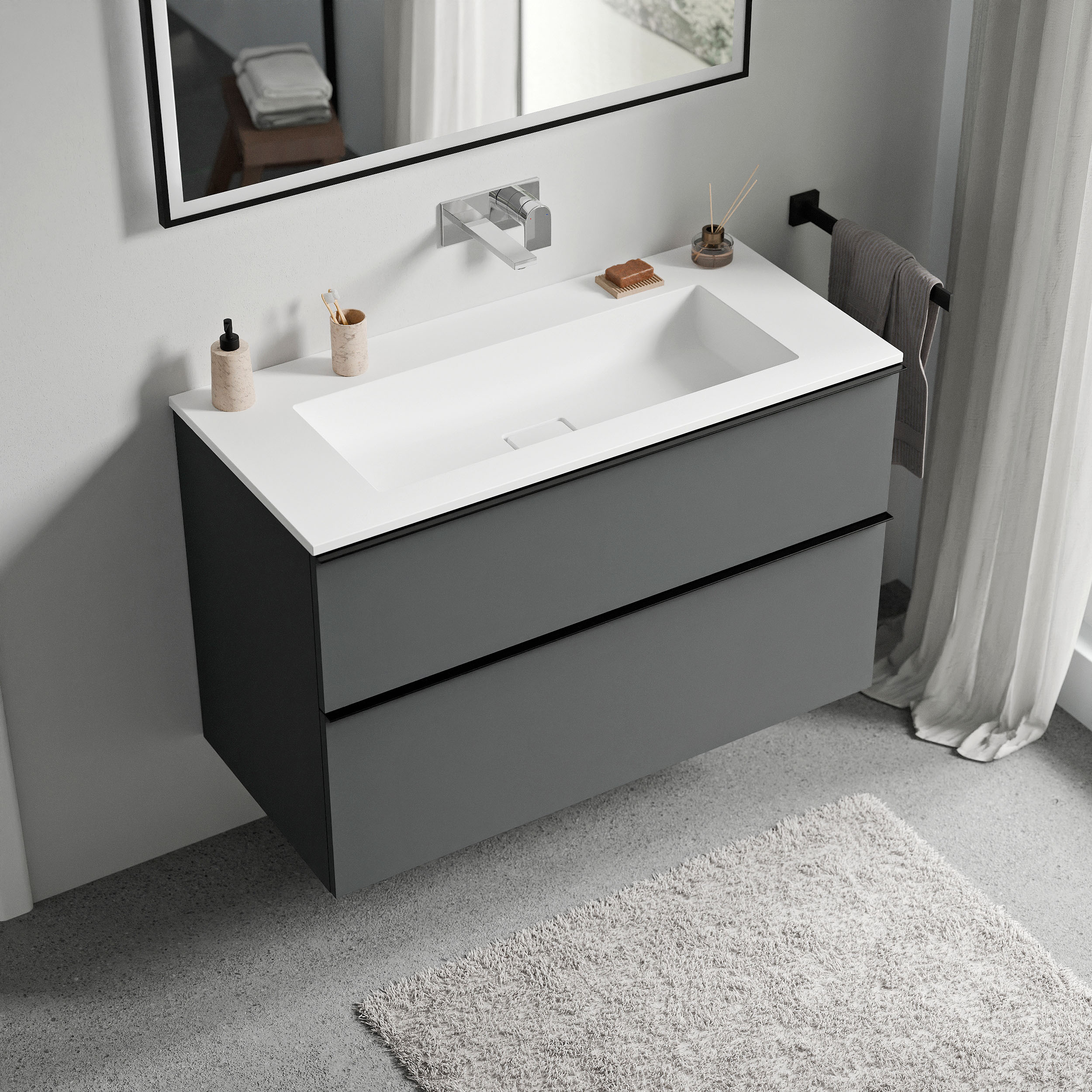 Badkamermeubel onderkast LAVOA 80 cm met mineraal gegoten wastafel BRUXELLES - kleur selecteerbaar 167389,167393,167397