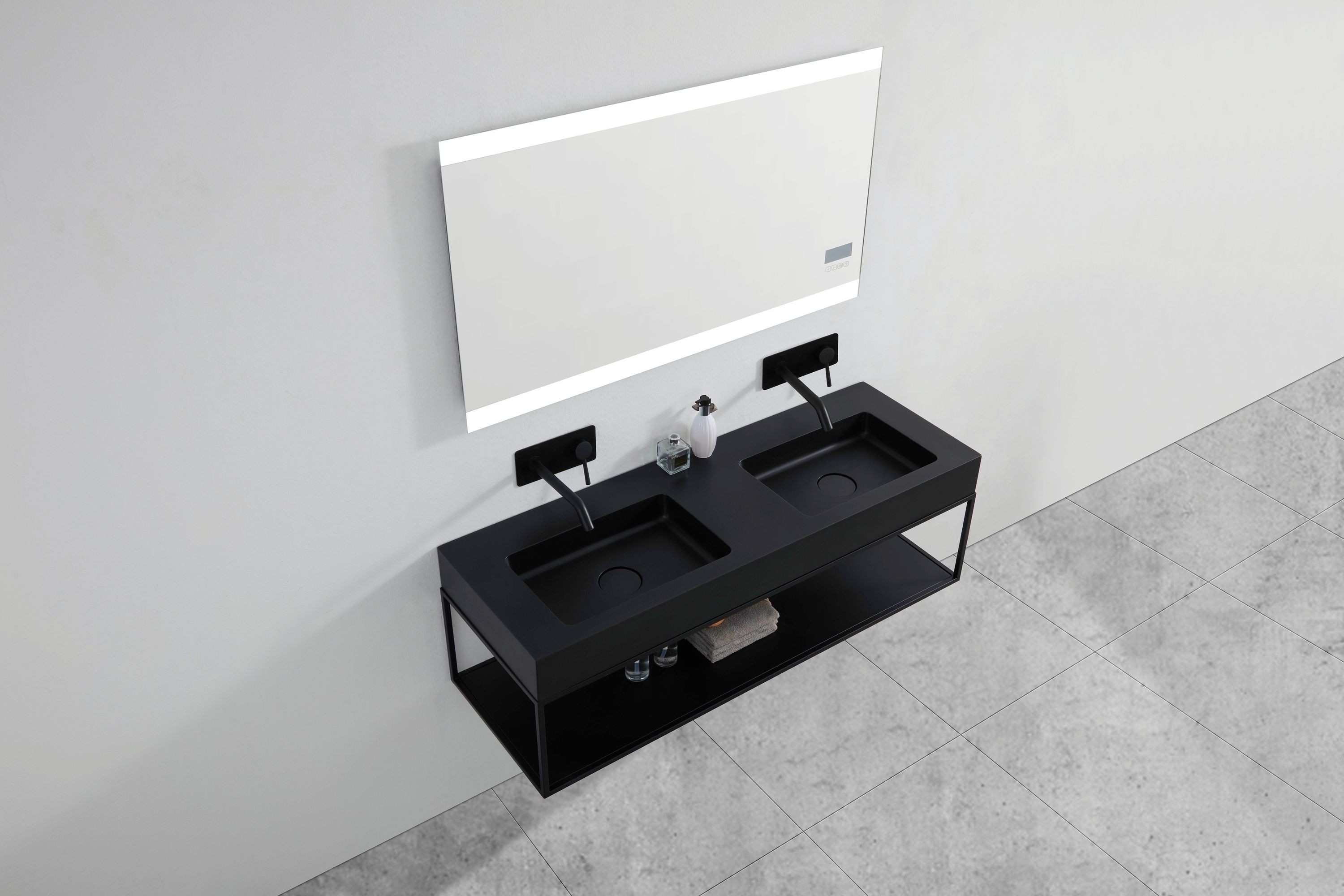 Mineraalgegoten hangende wasbak dubbele wastafel BA8013 - 133 x 45 x 12 cm - Kleur naar keuze - Metalen console optioneel Mineraalgegoten hangende wasbak dubbele wastafel BA8013 - 133 x 45 x 12 cm - Kleur naar keuze - Metalen console optioneel