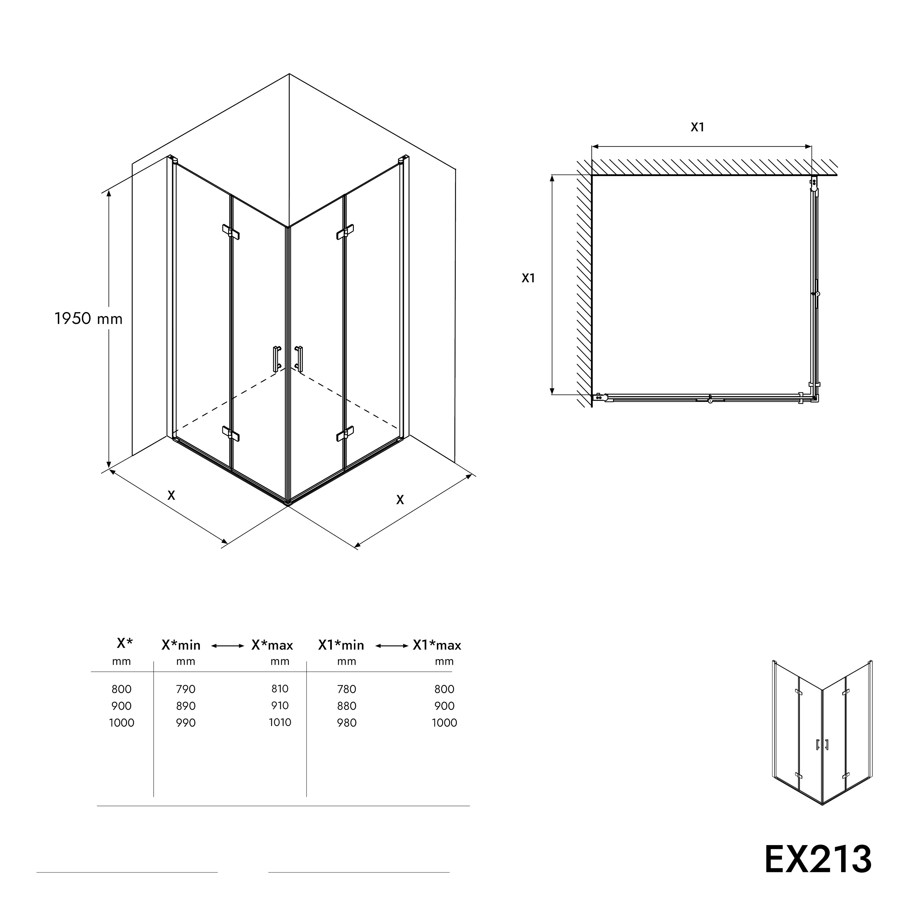 Shower cabin corner entrance EX213 - corner door - 8mm Real NANO Glass - 100 x 100 x 195cm Shower cabin corner entrance EX213 - corner door - 8mm Real NANO Glass - 100 x 100 x 195cm