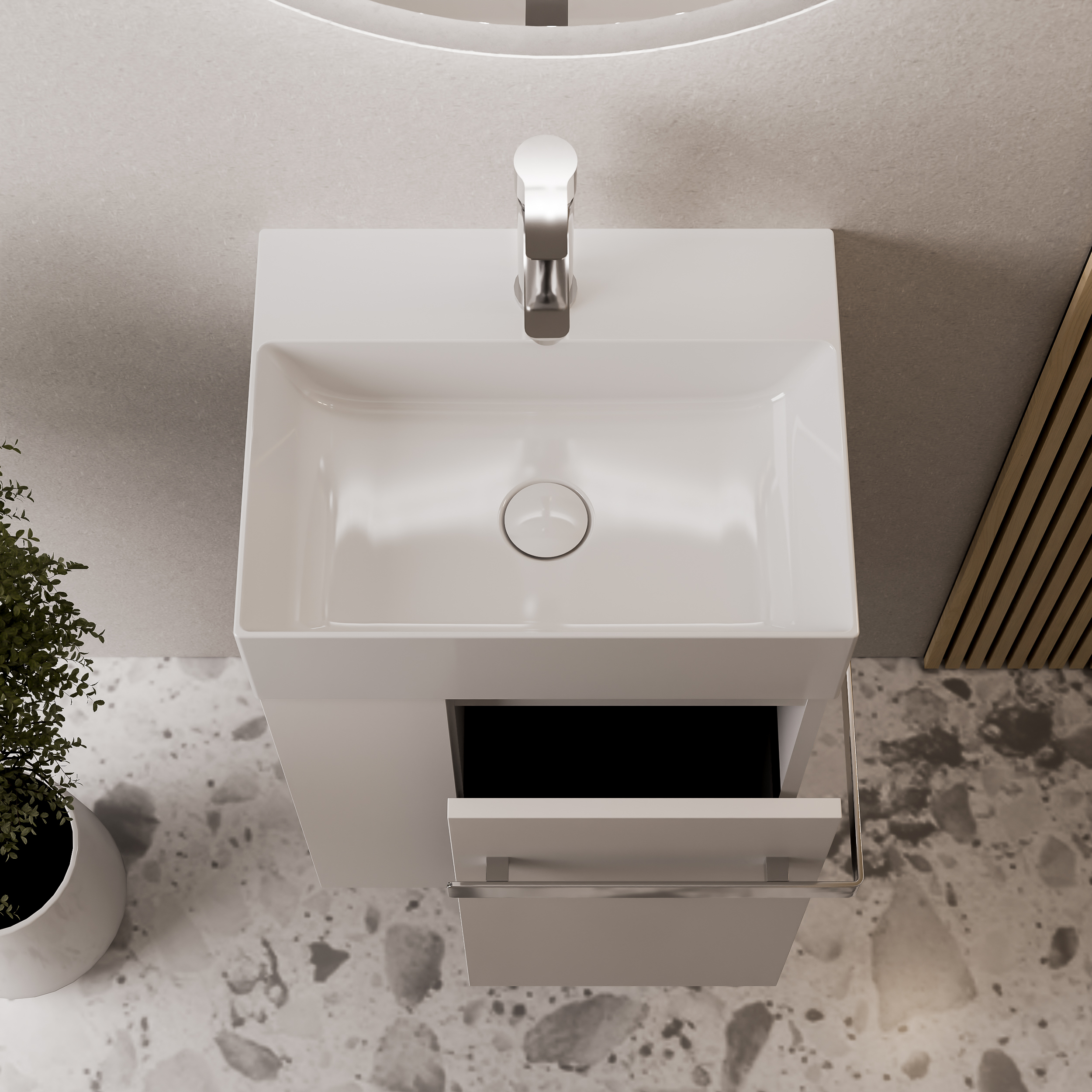 Móvel de toucador para hóspedes WC COMPACT 450 com lavatório 45 cm - prateleira à esquerda - cor selecionável 170444