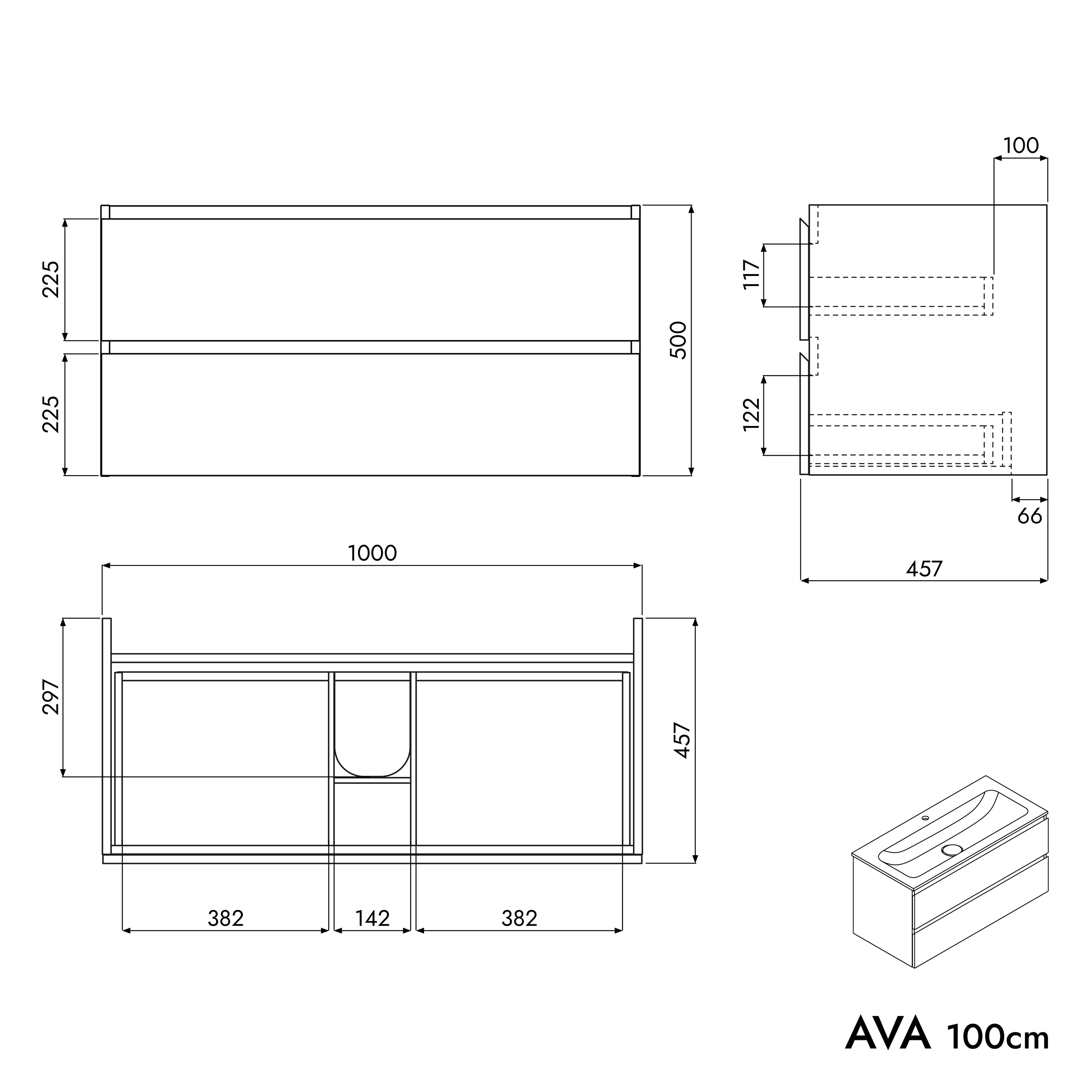 Móvel de toucador AVA 100 cm com lavatório de fundição mineral CREAM - cor selecionável Móvel de toucador AVA 100 cm com lavatório de fundição mineral CREAM - cor selecionável
