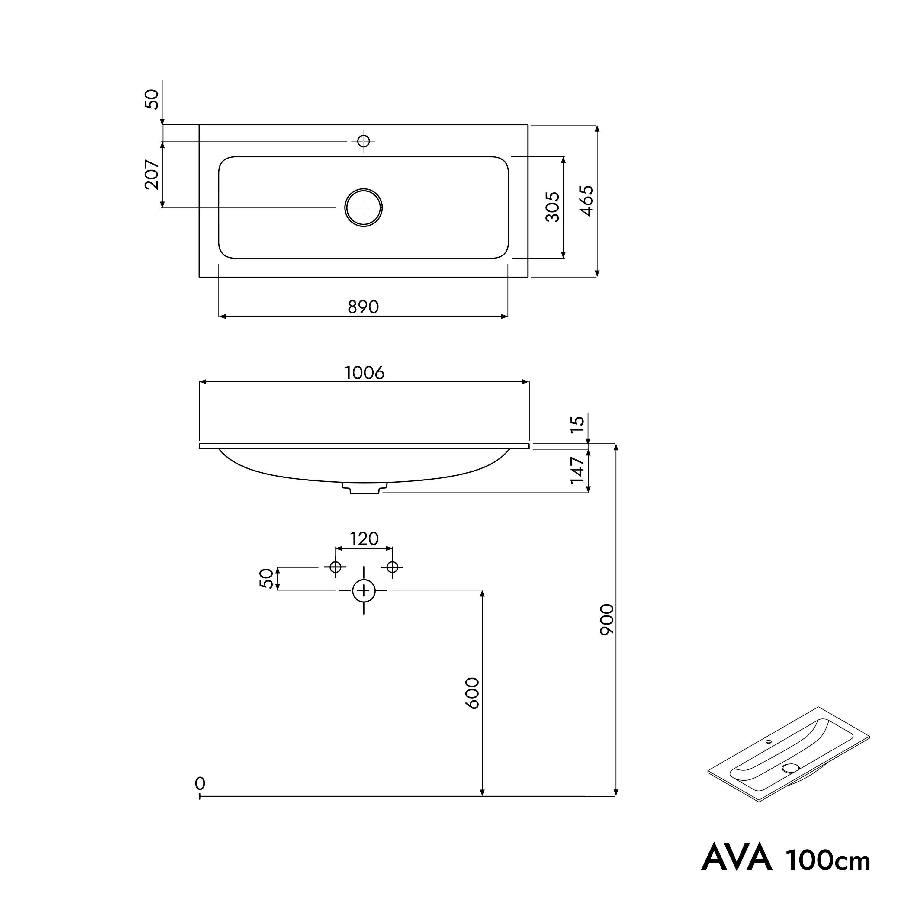 Móvel de toucador AVA 100 cm com lavatório de fundição mineral CREAM - cor selecionável Móvel de toucador AVA 100 cm com lavatório de fundição mineral CREAM - cor selecionável