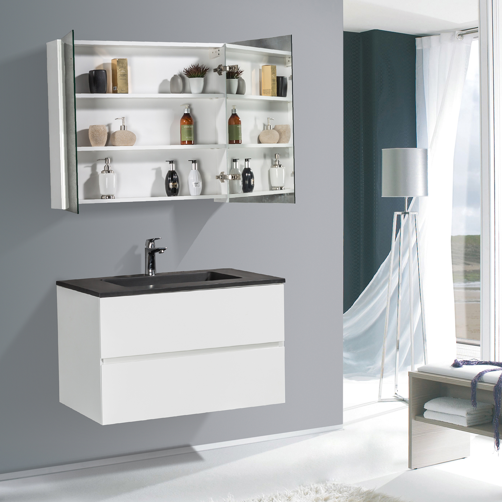 Conjunto de muebles de cuarto de baño EDGE 850 con lavabo - color a elegir Conjunto de muebles de cuarto de baño EDGE 850 con lavabo - color a elegir