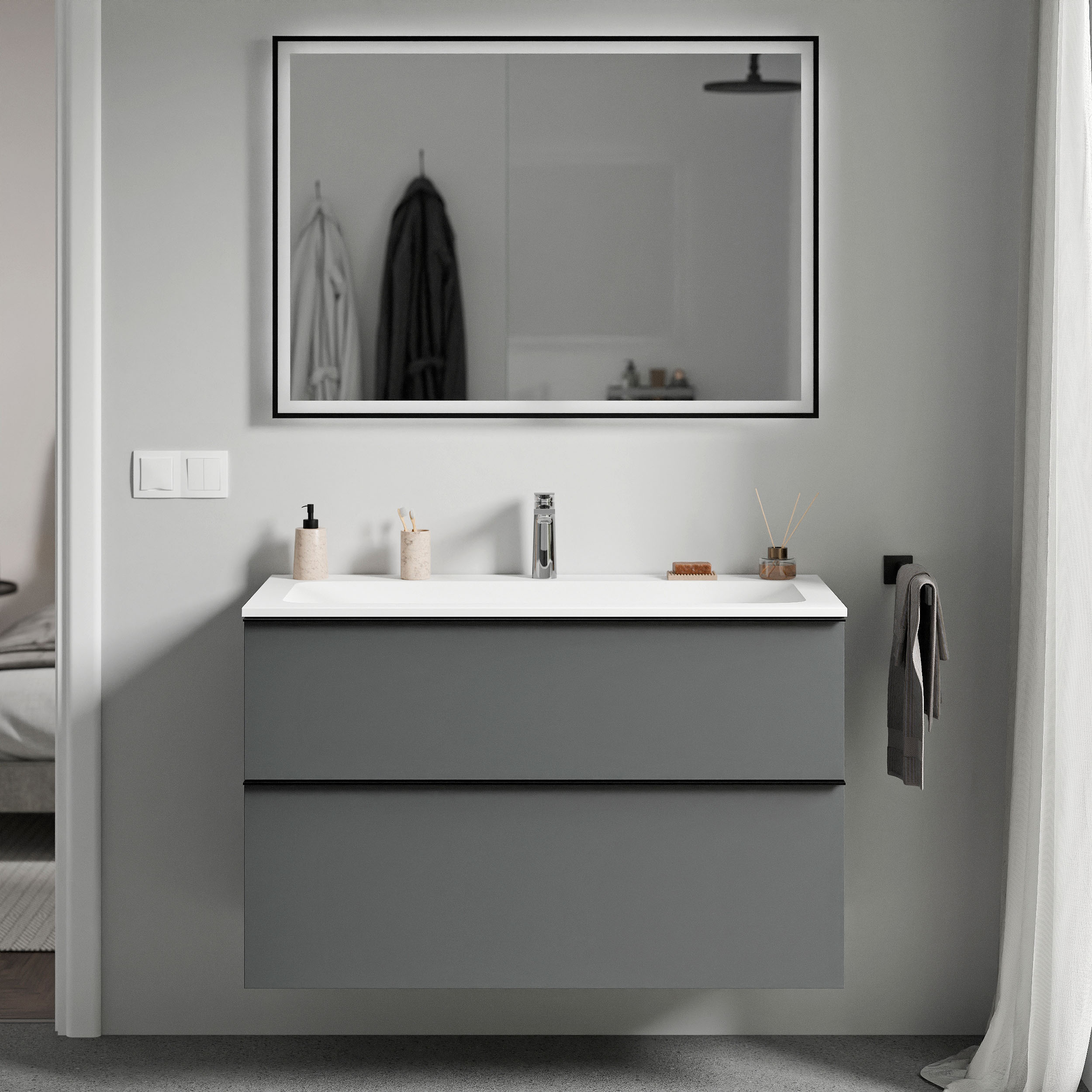 Mueble bajo lavabo LAVOA 80 cm con lavabo de fundición mineral CREAM - color a elegir 167228,167232,167236