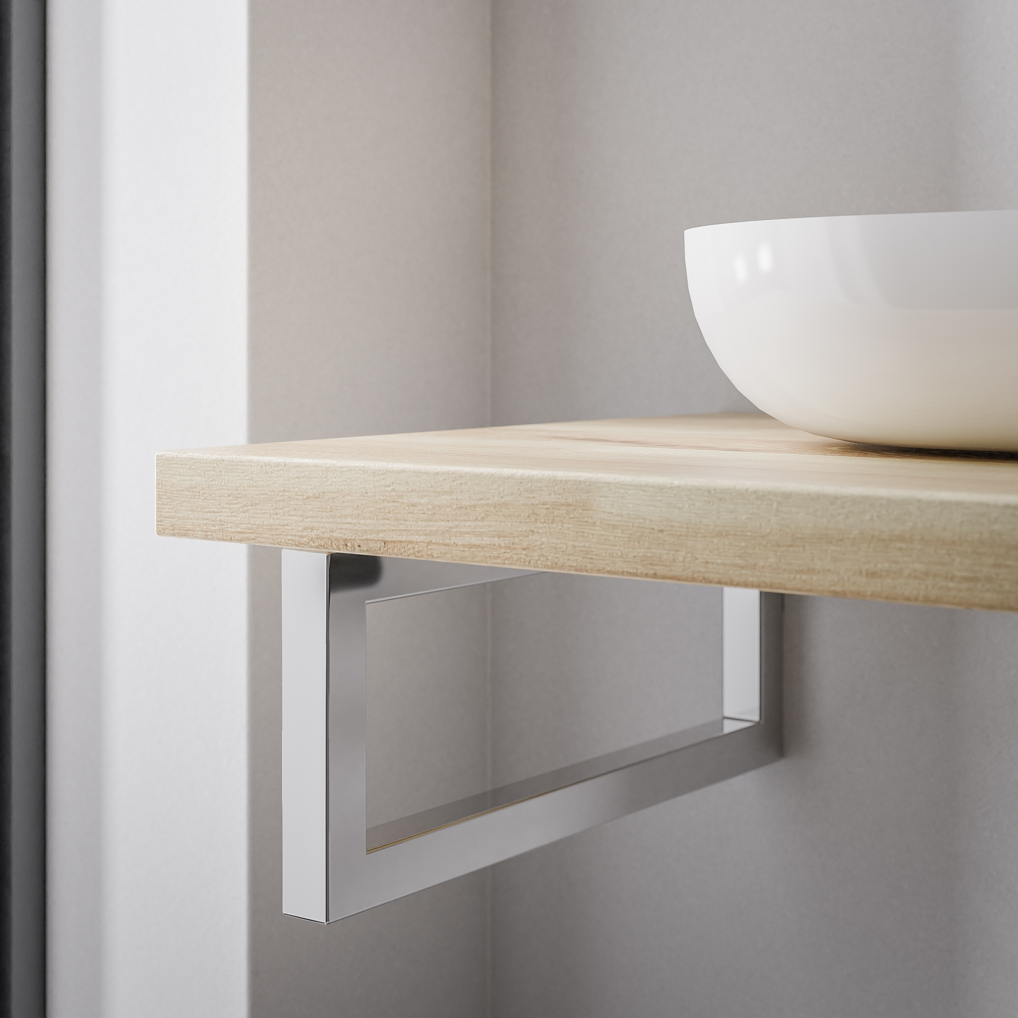 Houten wastafelblad 140 cm PUREWOOD massief eiken met handdoekhouder in chroom Houten wastafelblad 140 cm PUREWOOD massief eiken met handdoekhouder in chroom