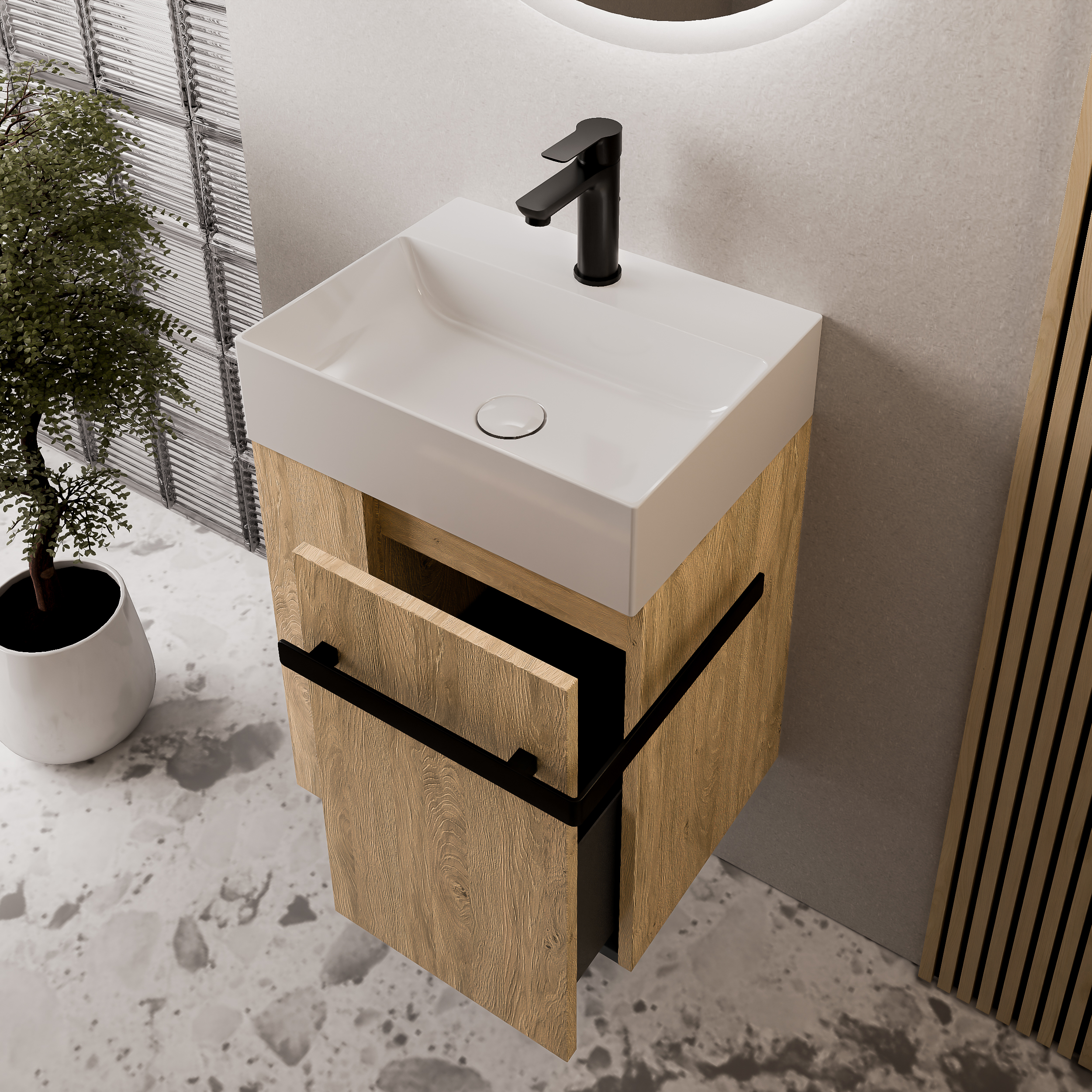 Badkamermeubel onderkast gastentoilet COMPACT 450 met wastafel 45 cm - planchet rechts - kleur selecteerbaar 170445
