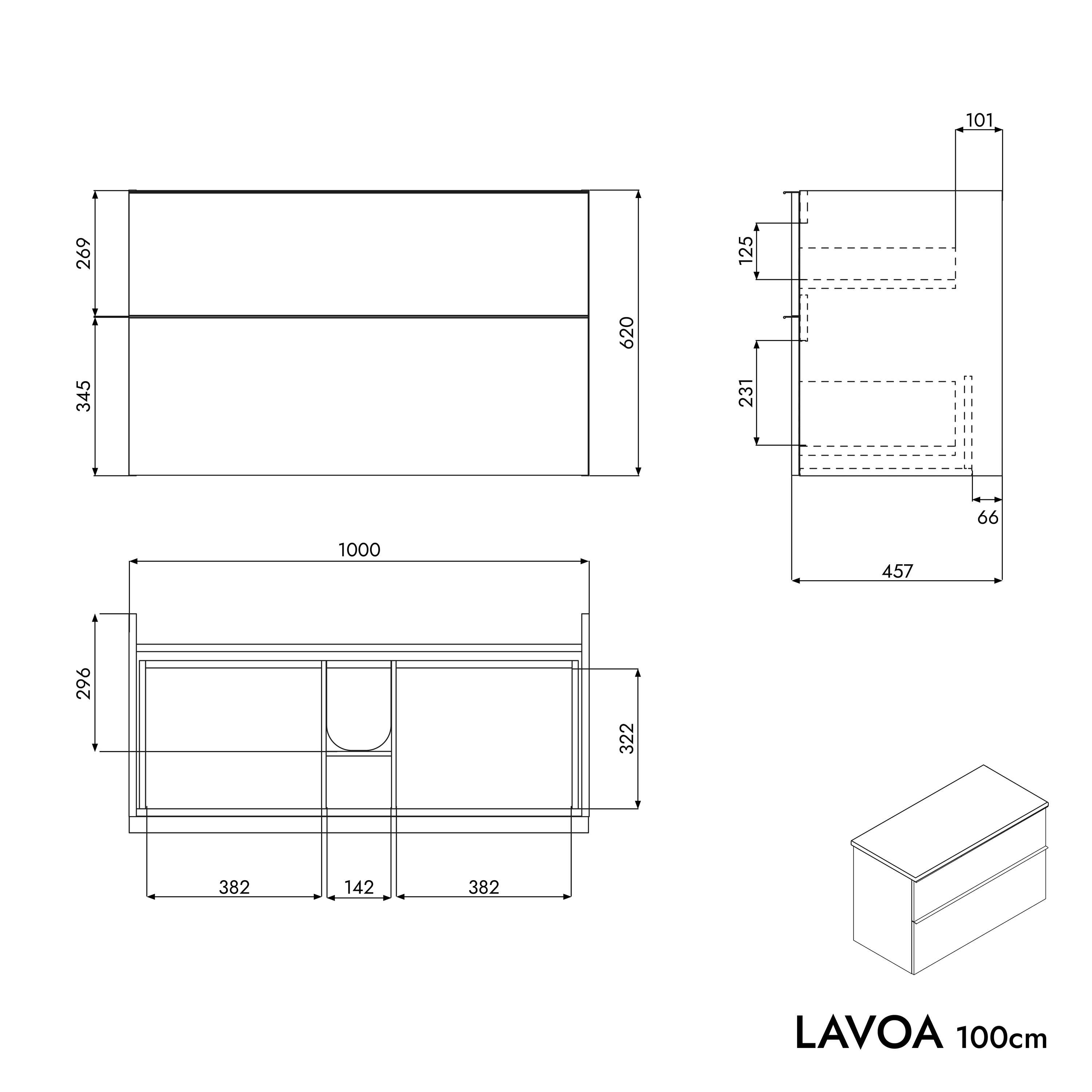 Bathroom furniture vanity unit LAVOA 100 cm for countertop washbasin - colour selectable Bathroom furniture vanity unit LAVOA 100 cm for countertop washbasin - colour selectable