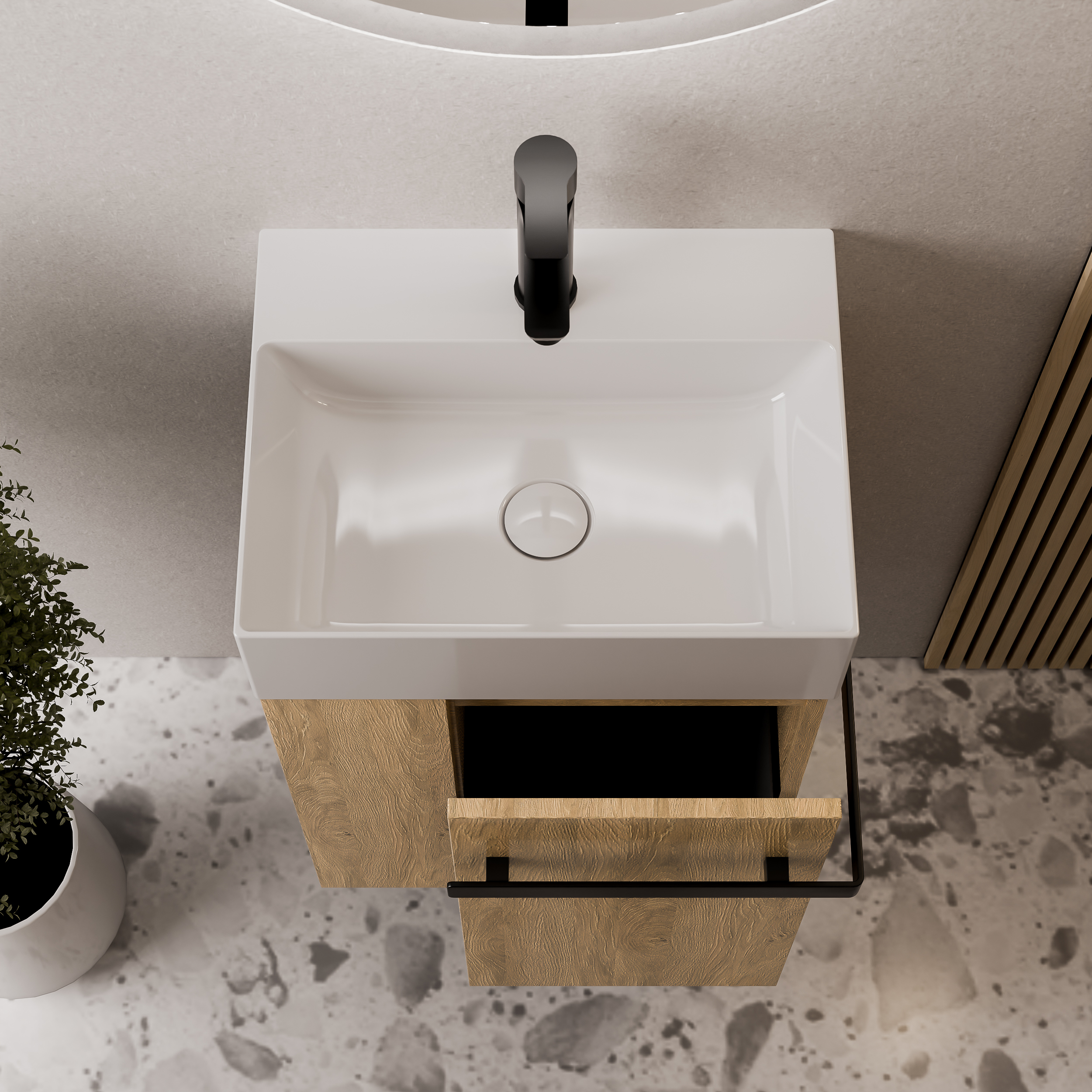 Badkamermeubel onderkast gastentoilet COMPACT 450 met wastafel 45 cm - planchet rechts - kleur selecteerbaar 170445