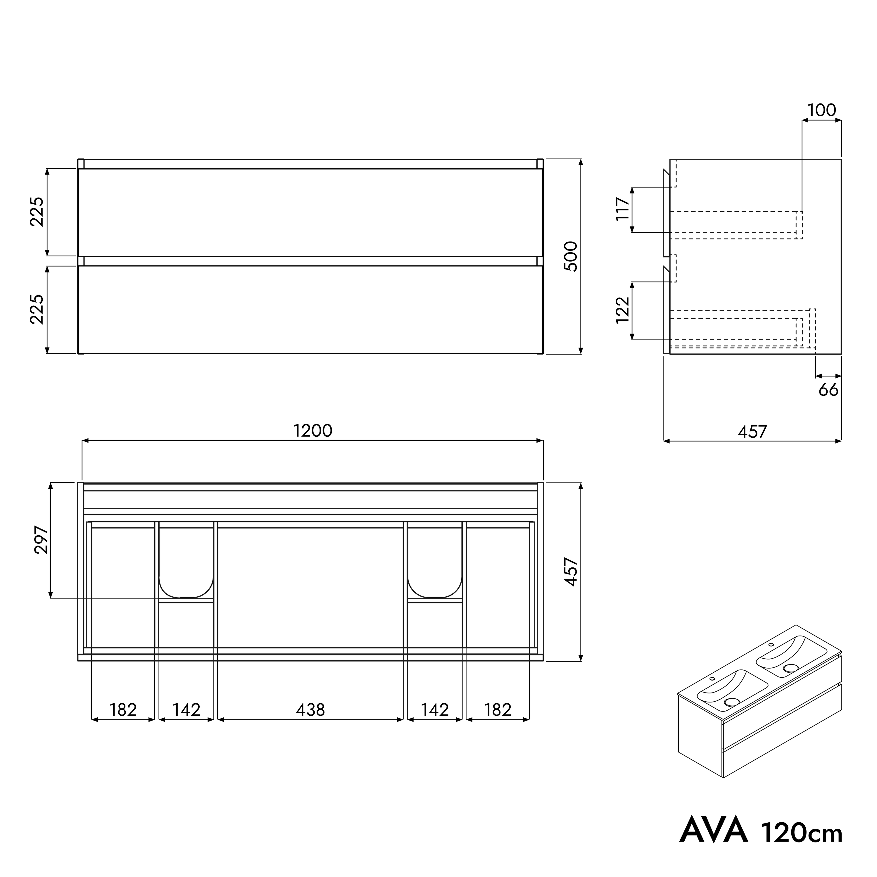 Móvel de toucador AVA 120 cm com lavatório de fundição mineral CREAM - cor selecionável Móvel de toucador AVA 120 cm com lavatório de fundição mineral CREAM - cor selecionável