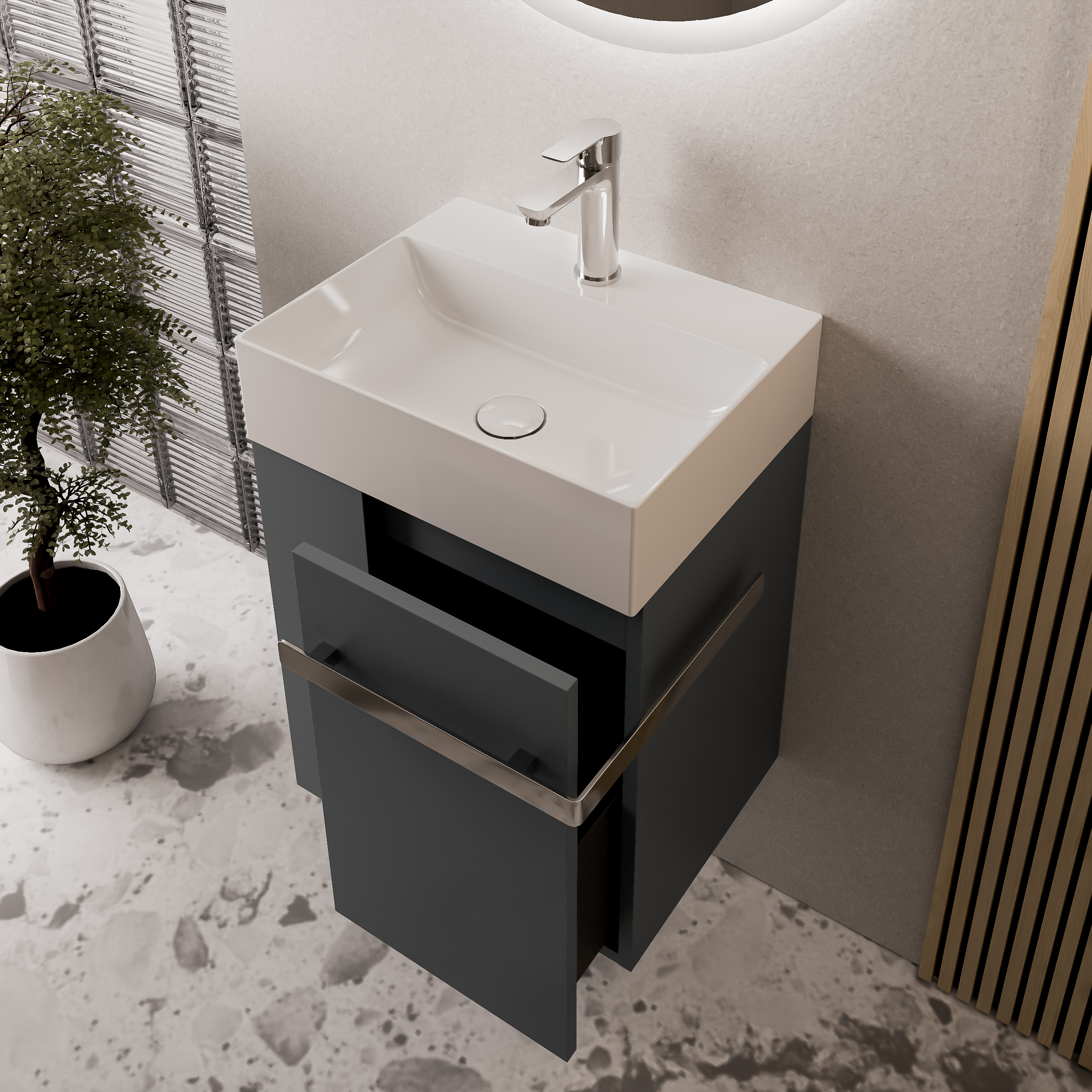 Badkamermeubel onderkast gastentoilet COMPACT 450 met wastafel 45 cm - planchet links - kleur selecteerbaar 170442