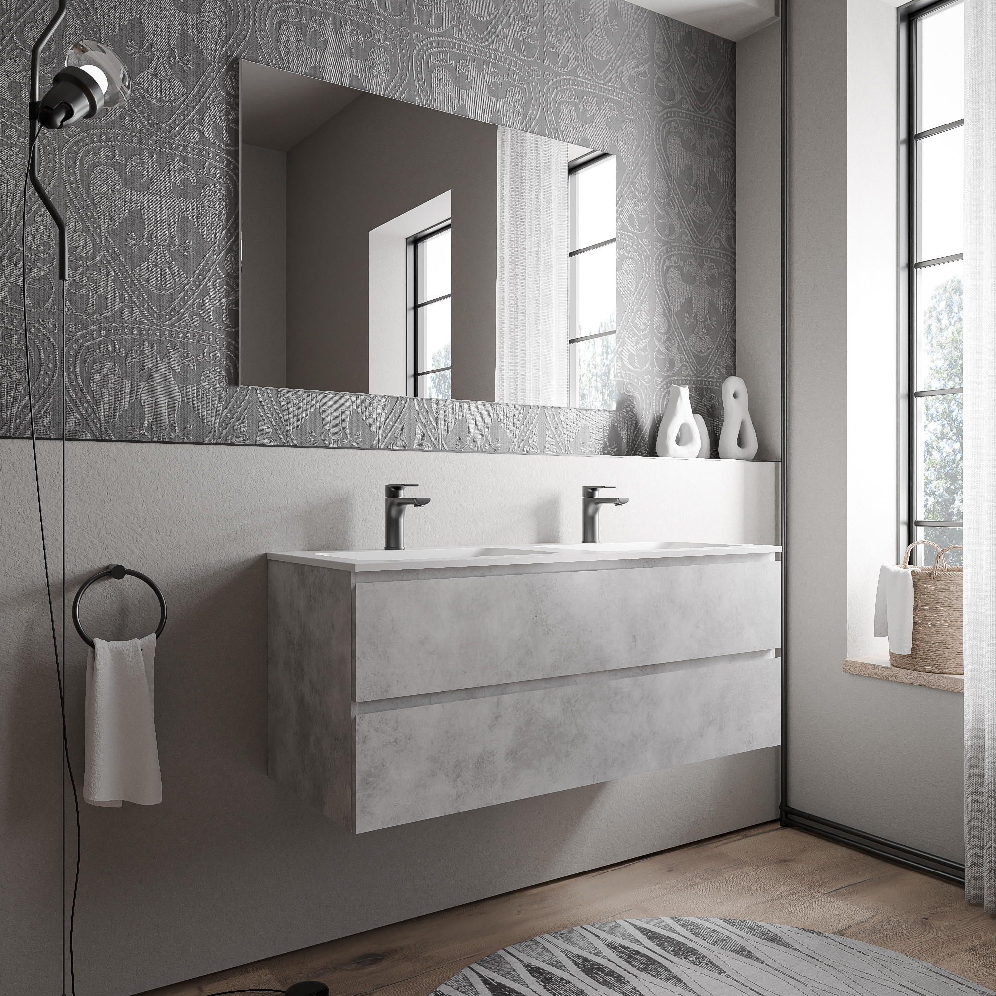 Vanity unit AVA 120 cm with mineral cast washbasin CREAM - colour selectable