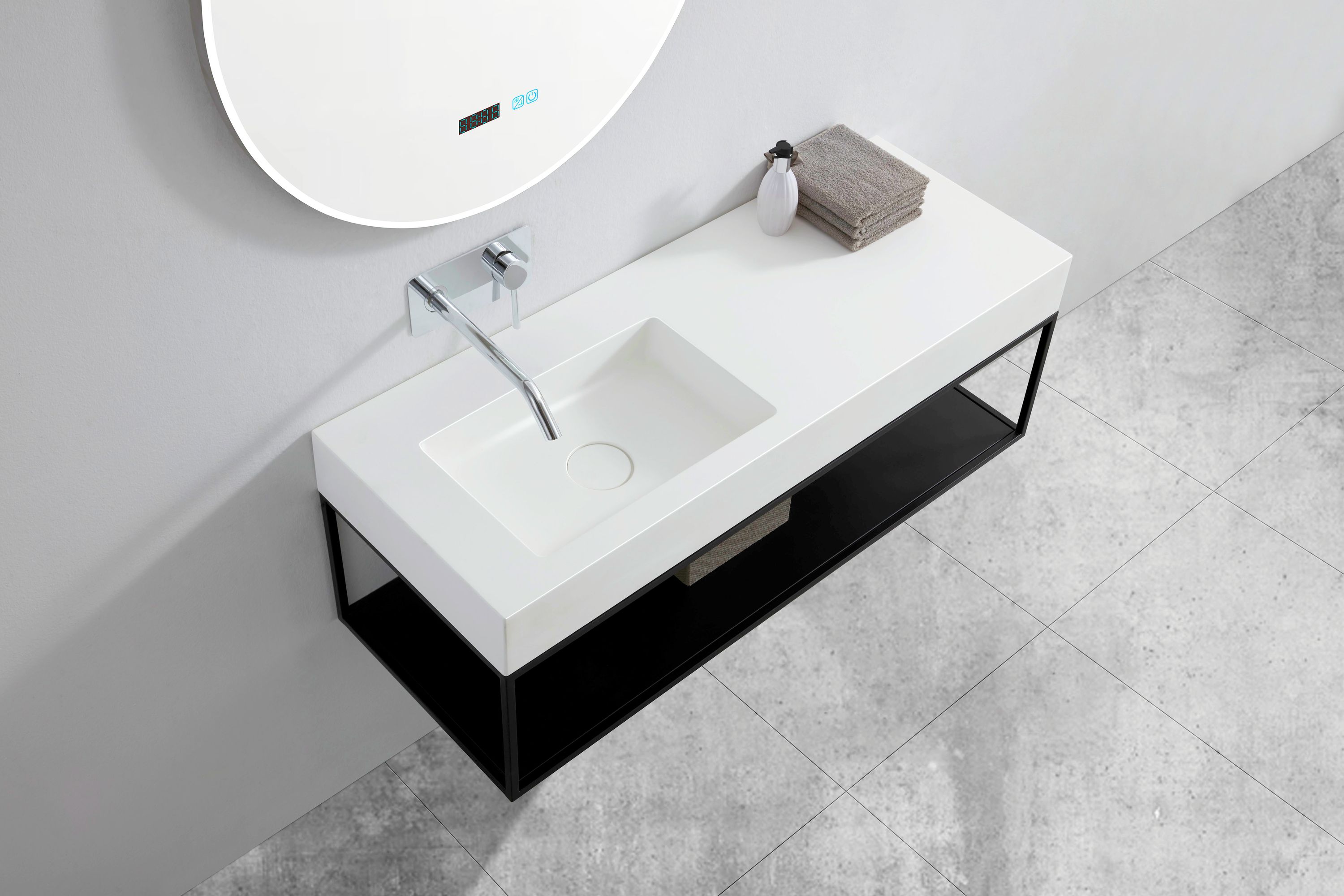Wall Mounted Washbasin BA8014 made of Solid Surface - 141 x 45 x 12 cm - selectable colour - optional Washbasin Metal Consol Wall Mounted Washbasin BA8014 made of Solid Surface - 141 x 45 x 12 cm - selectable colour - optional Washbasin Metal Consol
