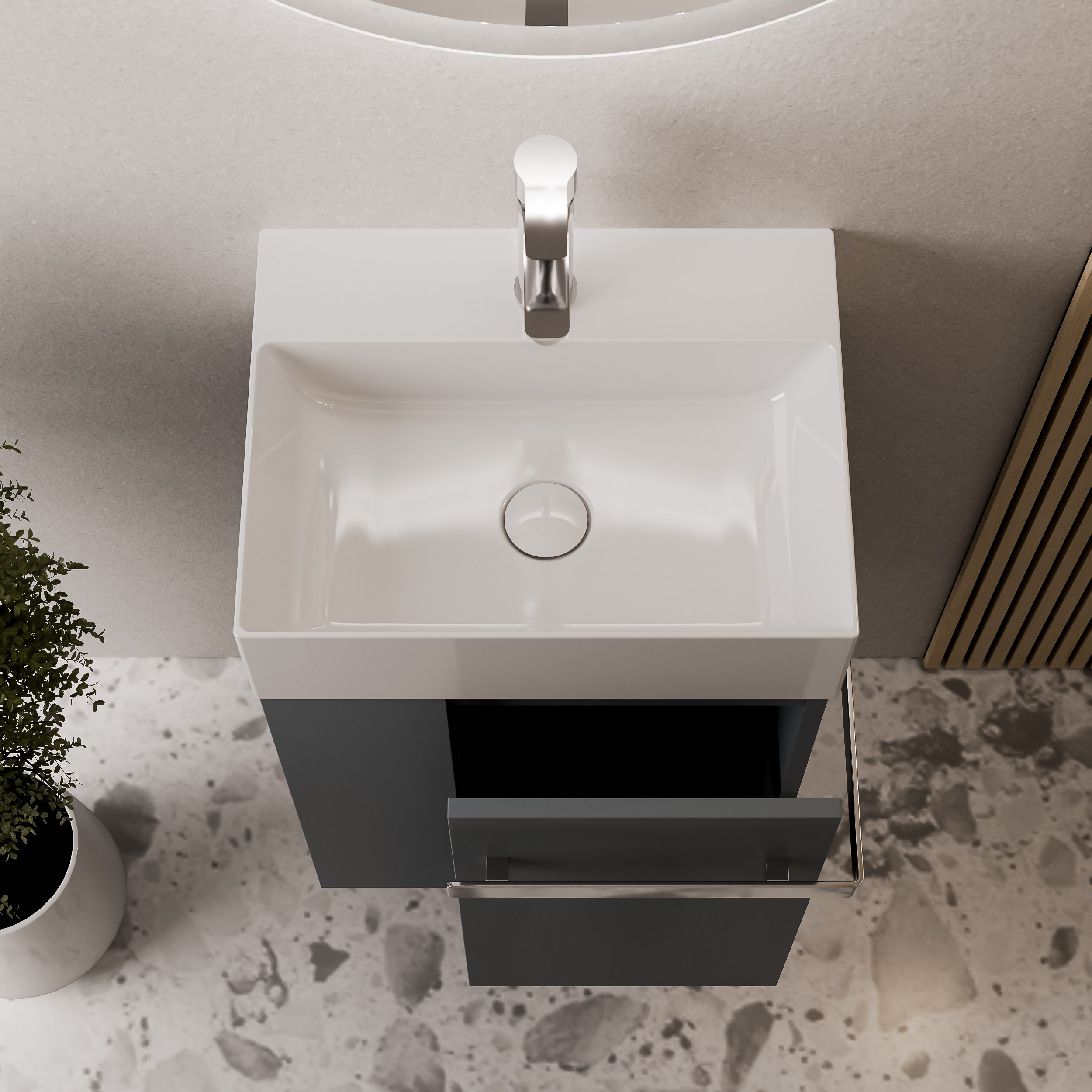 Badkamermeubel onderkast gastentoilet COMPACT 450 met wastafel 45 cm - planchet links - kleur selecteerbaar 170442