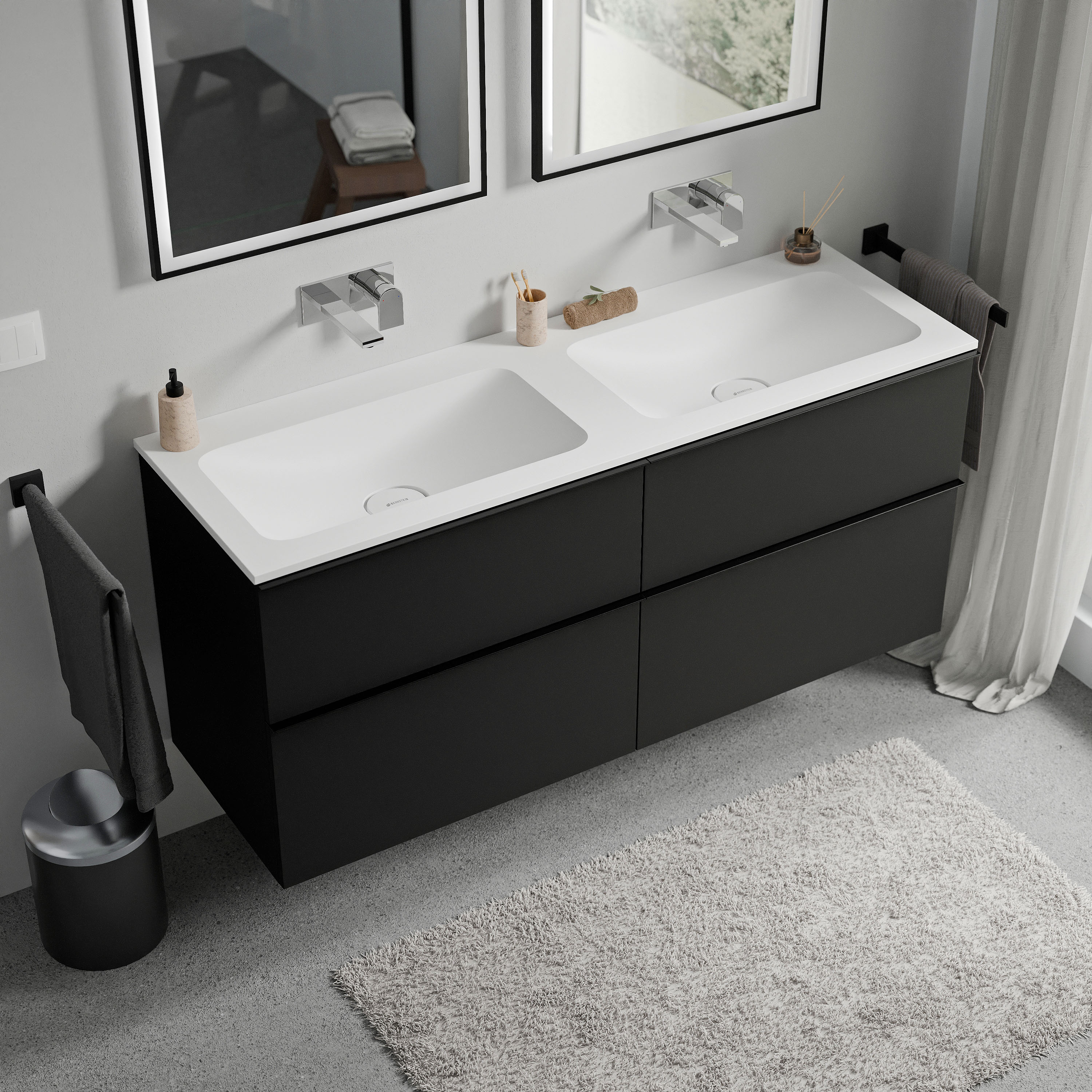 Mueble de lavabo LAVOA 140 cm con lavabo de fundición mineral CREMA - color seleccionable 169455,169459,169463