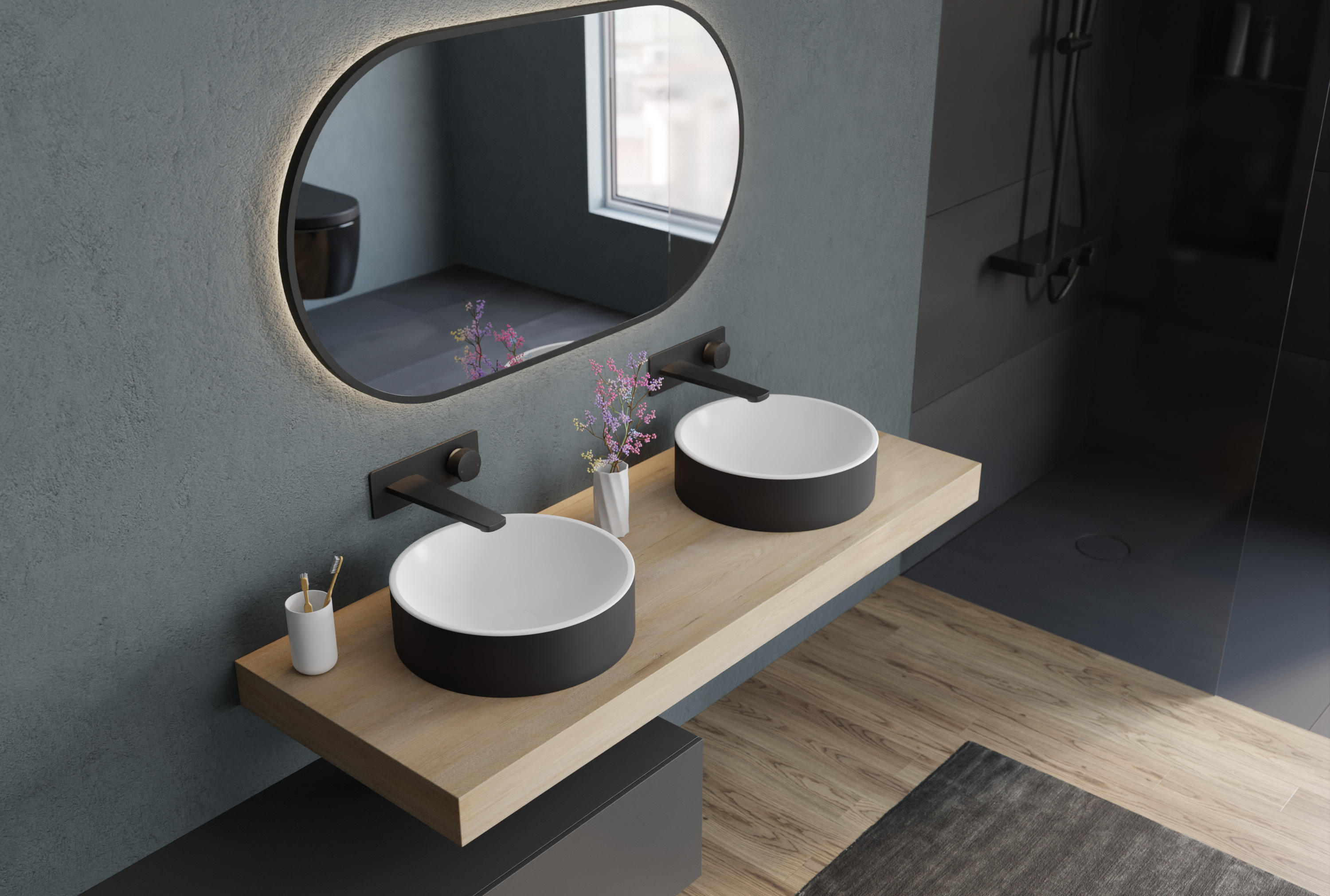Wastafel NT8565 - Mineraal gegoten - Rond - Ø 36cm Wastafel NT8565 - Mineraal gegoten - Rond - Ø 36cm