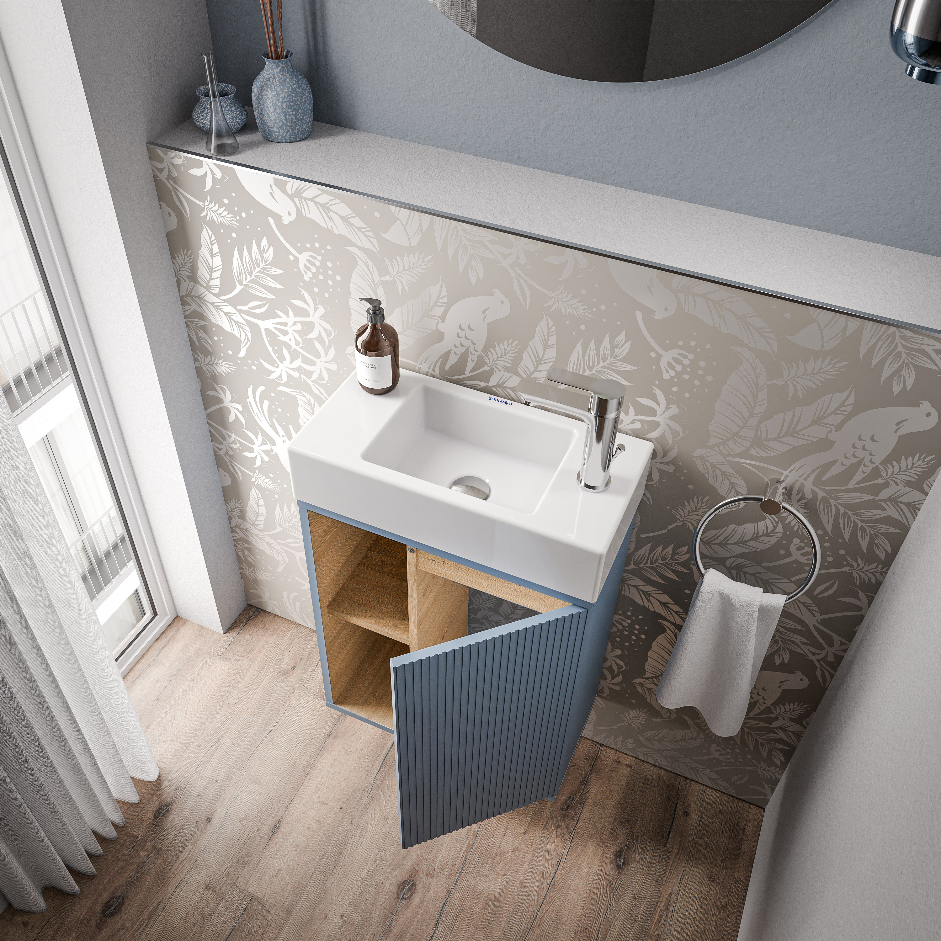 Armário de base BELDIVO 50cm com lavatório - dobradiça da porta à direita - cor selecionável Armário de base BELDIVO 50cm com lavatório - dobradiça da porta à direita - cor selecionável