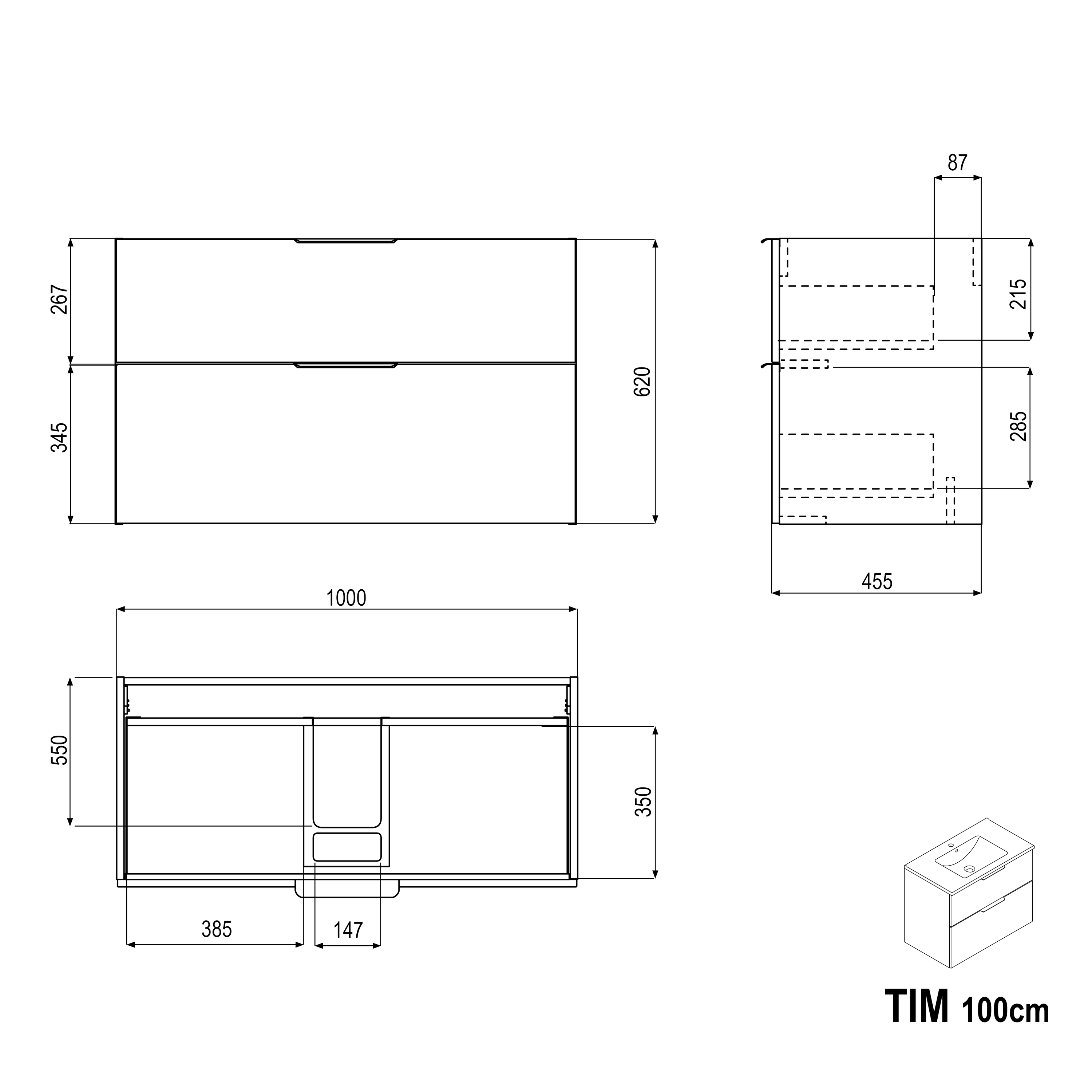 Mueble bajo TIM 100cm con lavabo - color a elegir Mueble bajo TIM 100cm con lavabo - color a elegir