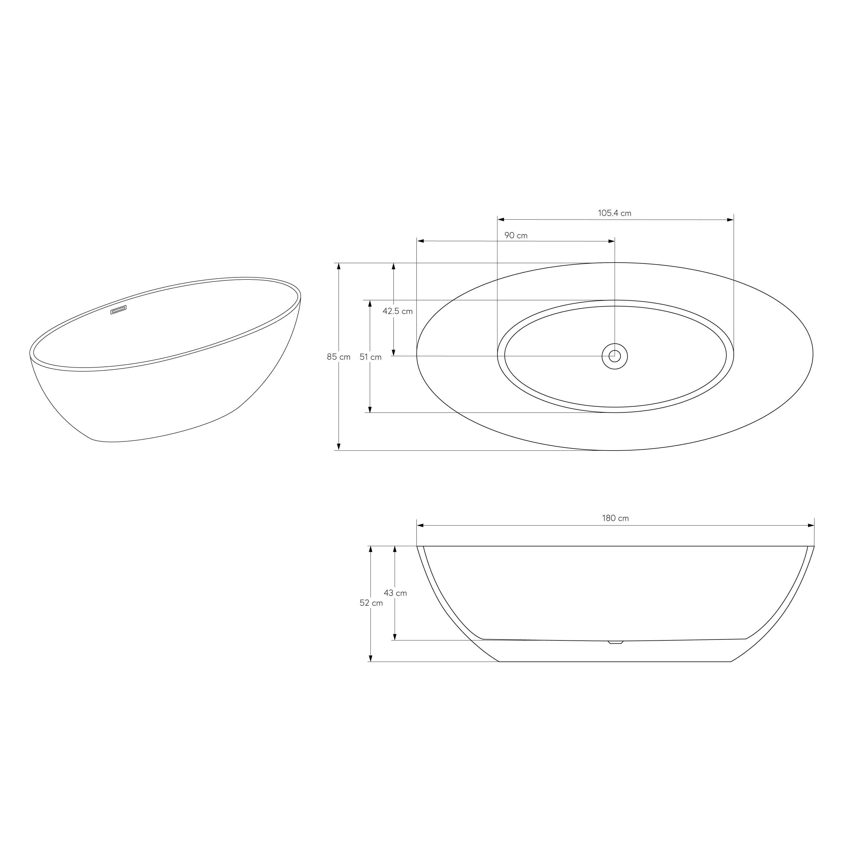 Freestanding Bathtub RIO STONE - Mineral Cast - white - 180 x 85 cm - surface matt or glossy Freestanding Bathtub RIO STONE - Mineral Cast - white - 180 x 85 cm - surface matt or glossy