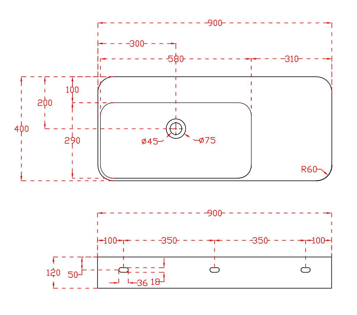 Wastafel TWG202 - Mineraal gegoten - Wit mat - 90 x 40 x 12 cm Wastafel TWG202 - Mineraal gegoten - Wit mat - 90 x 40 x 12 cm