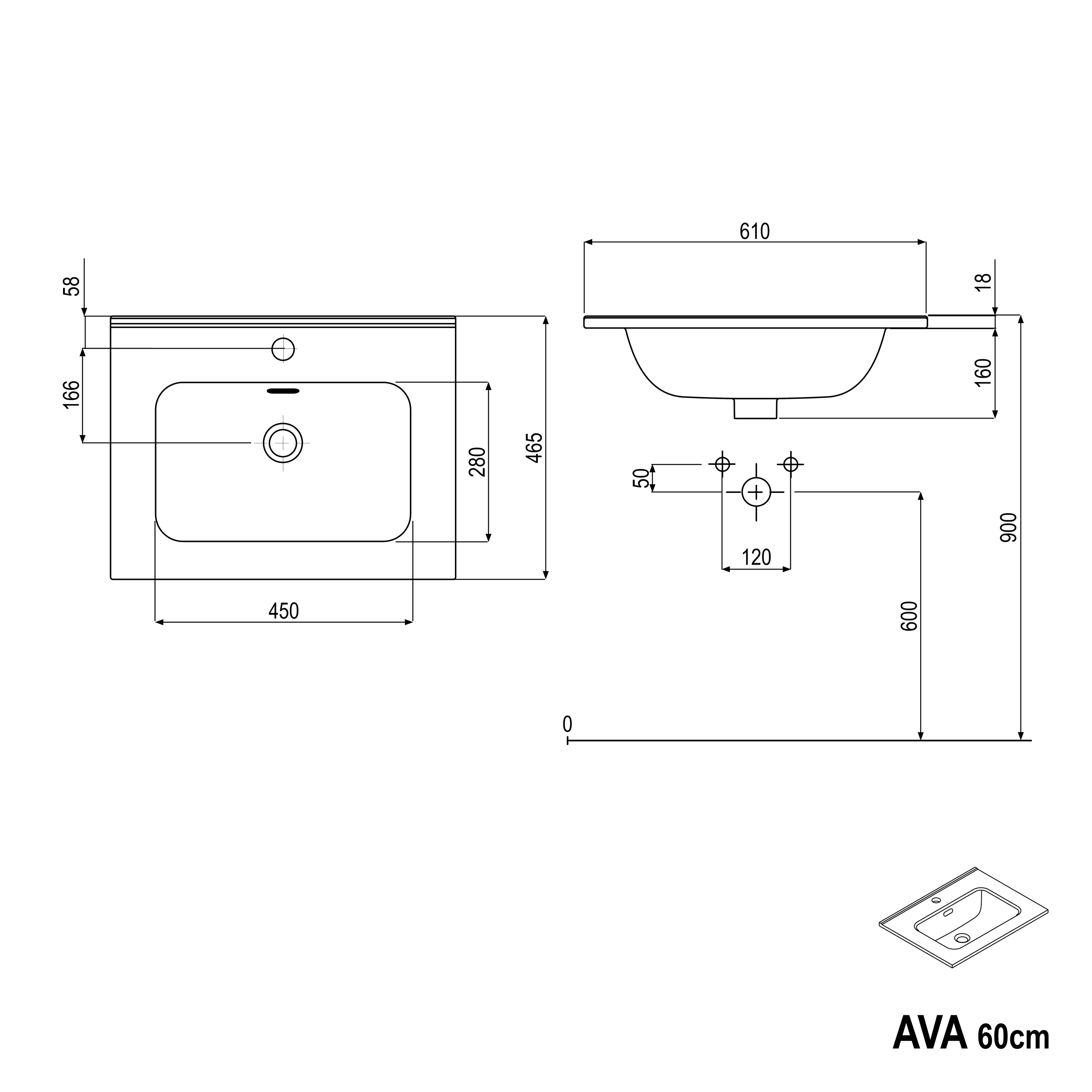 Badkamermeubel AVA 60 cm met keramische wastafel - kleur selecteerbaar 166497,166498,166499,166500,166501,166502,166503,166504
