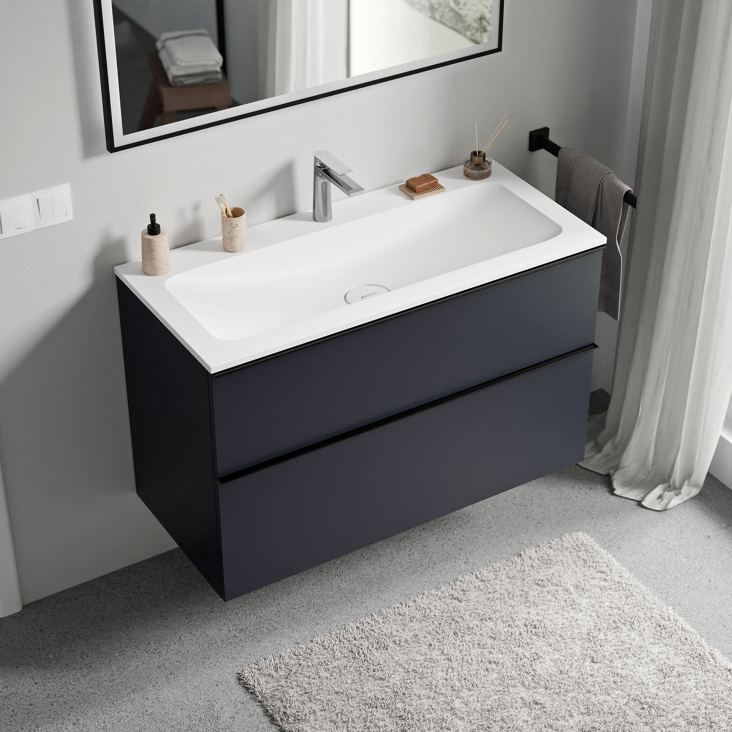 Mueble bajo lavabo LAVOA 80 cm con lavabo de fundición mineral CREAM - color a elegir 169382,169386,169390