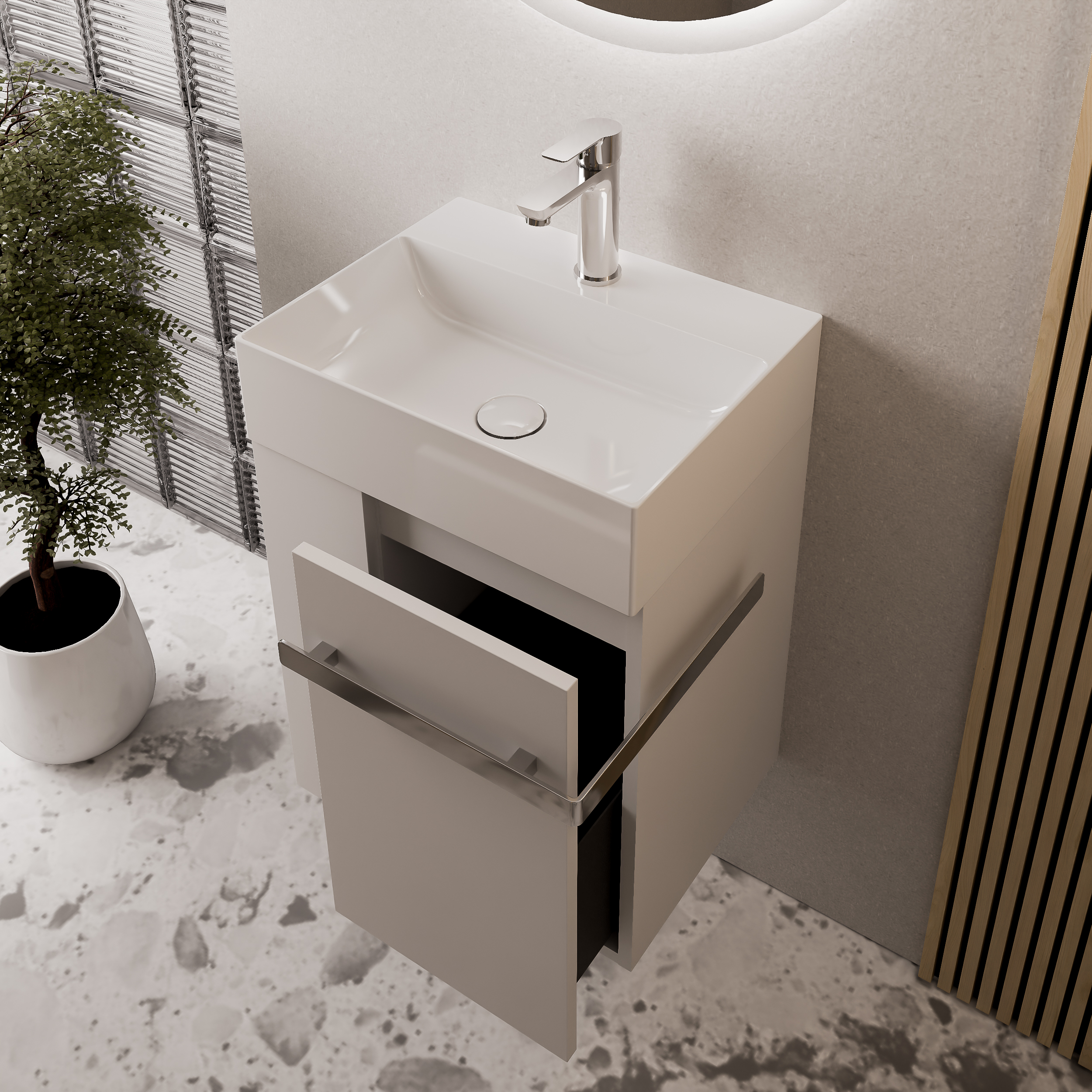 Móvel de toucador para hóspedes WC COMPACT 450 com lavatório 45 cm - prateleira à esquerda - cor selecionável 170444