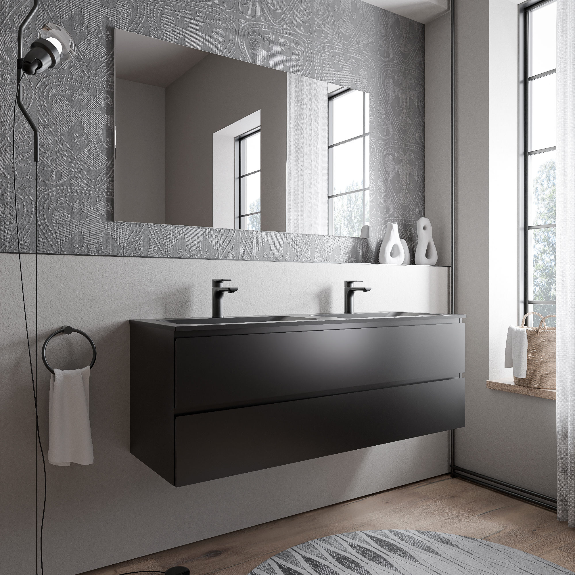 Móvel de toucador AVA 140 cm com lavatório de fundição mineral CREAM - cor selecionável