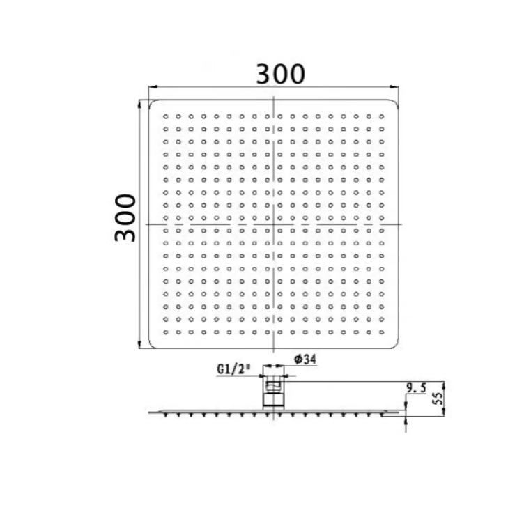 Vierkante douchekop, extra plat van verchroomd messing DPG2005 - 30x30cm Vierkante douchekop, extra plat van verchroomd messing DPG2005 - 30x30cm