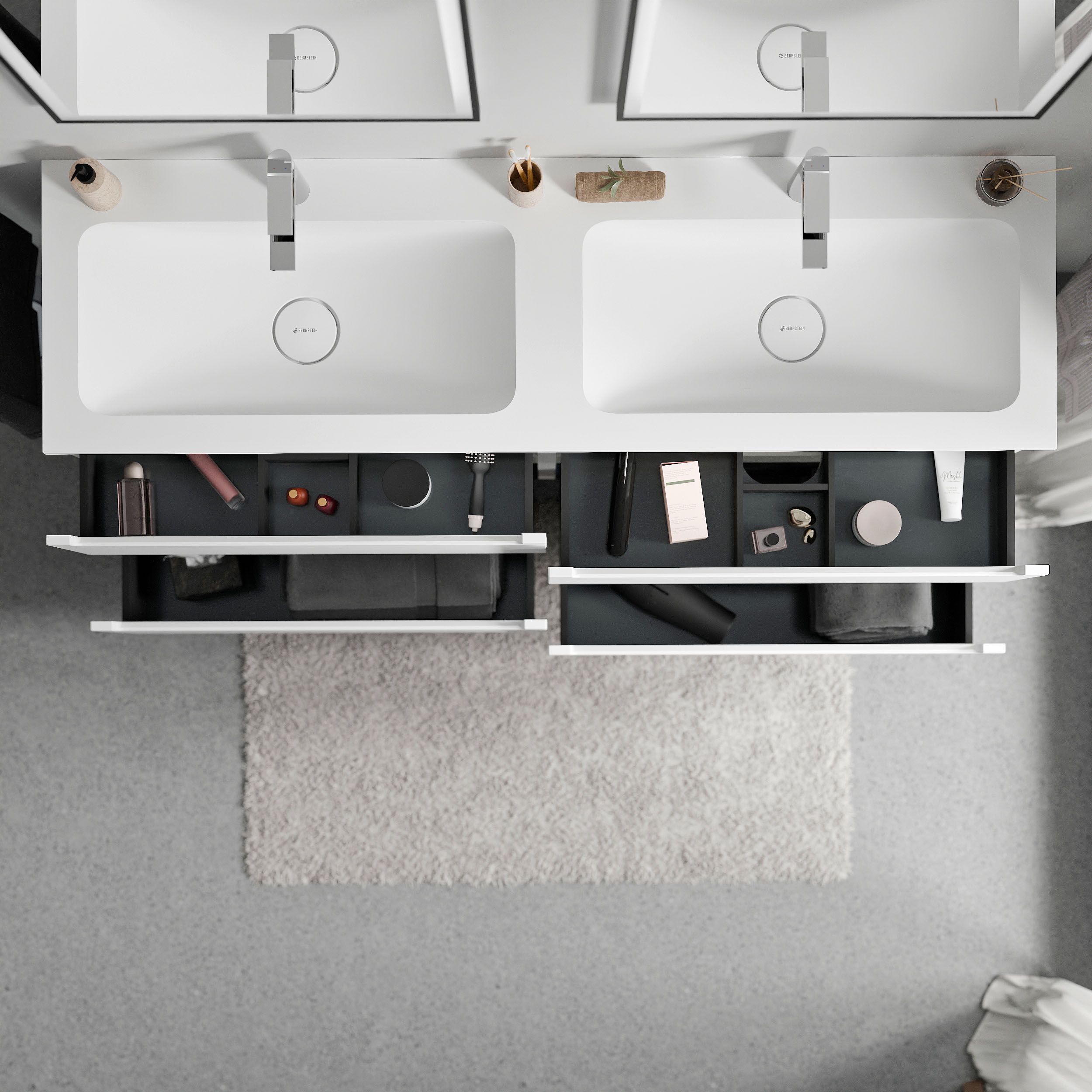 Badkamermeubel wastafelonderkast VIREO 160 cm met gegoten minerale wastafel CREAM 170095