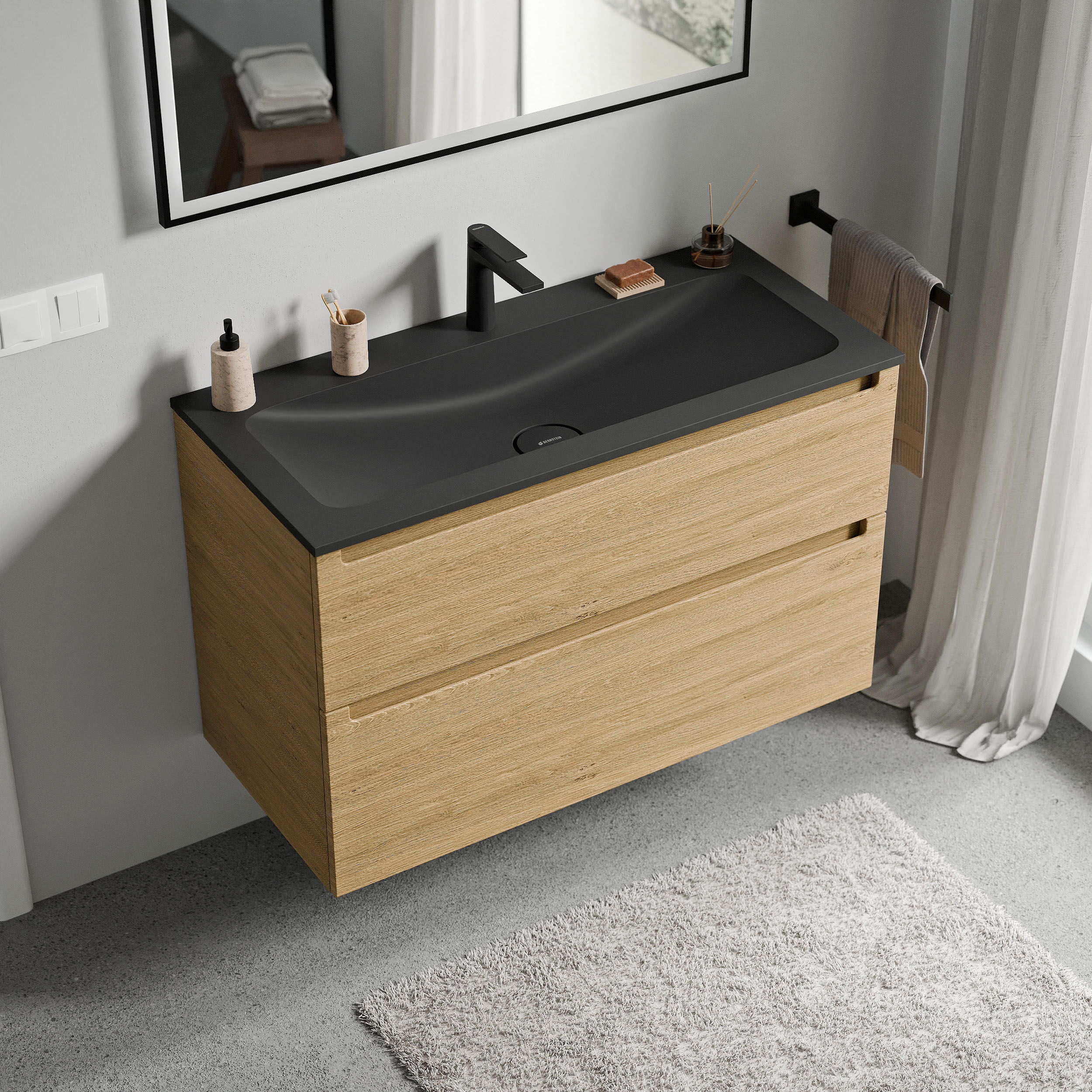 Armário de base VIREO 80 cm com lavatório de mineral fundido CREAM - cor selecionável 167081