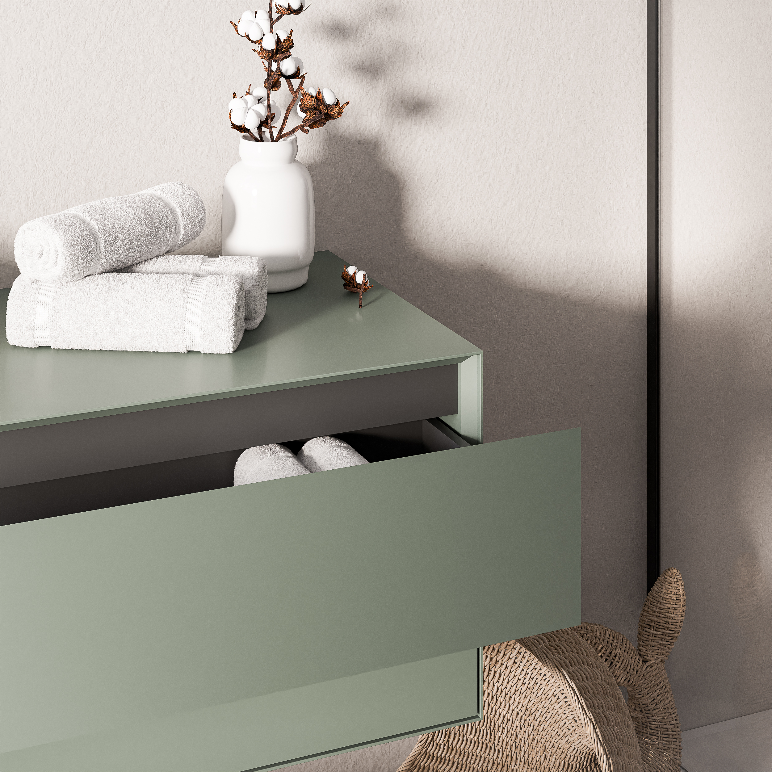 Armário inferior MILOU 120 cm para lavatório de bancada - 2 gavetas - Verde jade mate Armário inferior MILOU 120 cm para lavatório de bancada - 2 gavetas - Verde jade mate